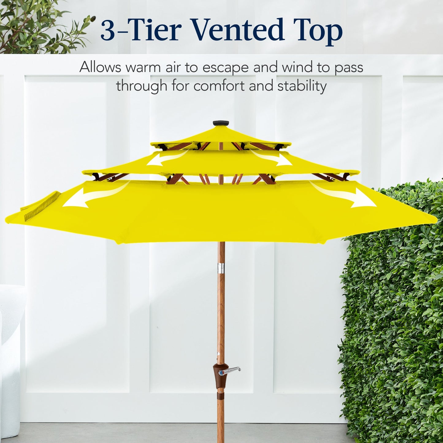 3-Tier Woodgrain Pattern Solar Patio Umbrella, Tilt Adjustment - 10ft