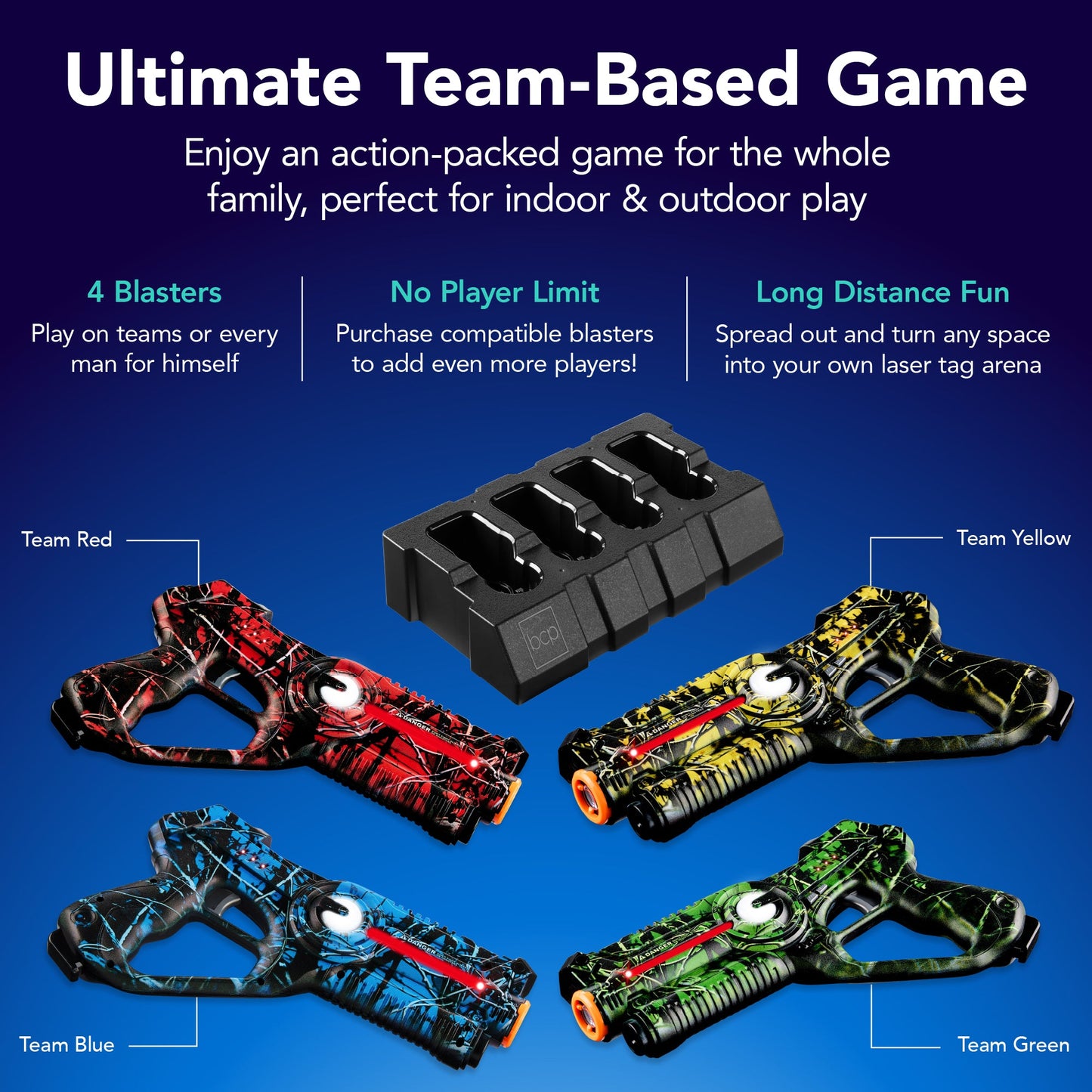 Set of 4 Rechargeable Laser Tag Blasters w/ Docking Station, No Vests Needed