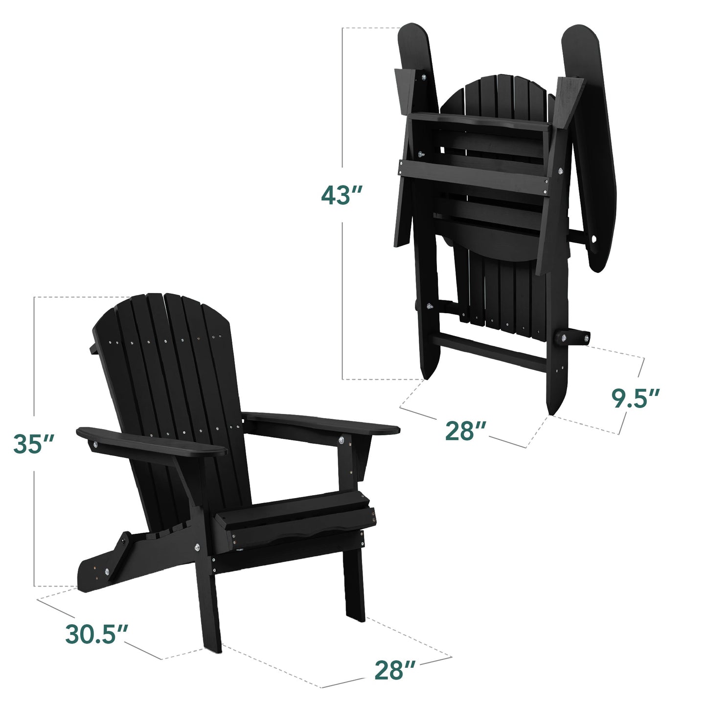 Folding Wooden Adirondack Chair, Accent Furniture w/ Natural Woodgrain