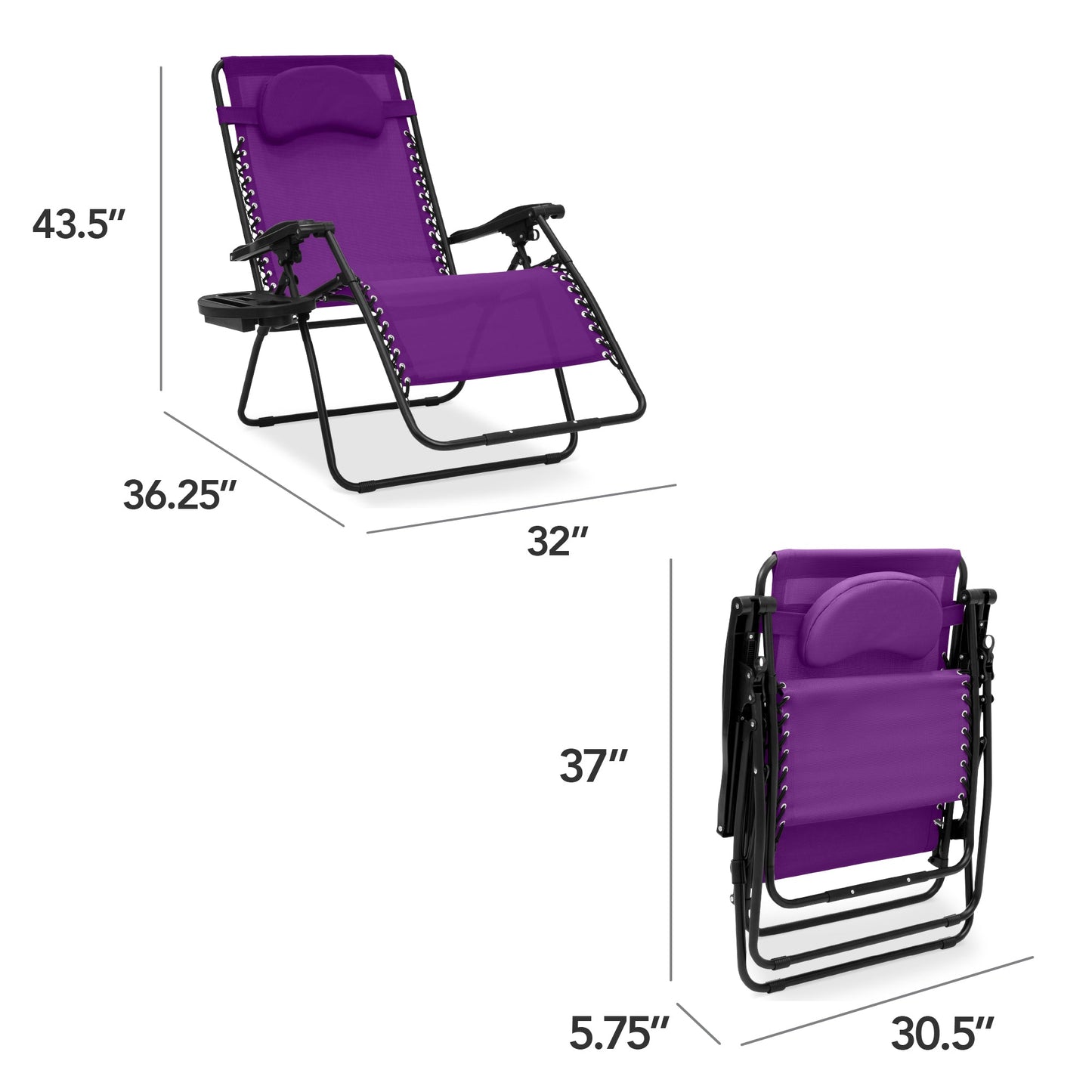Oversized Reclining Zero Gravity Chair Lounger w/ Cup Holder, Pillow