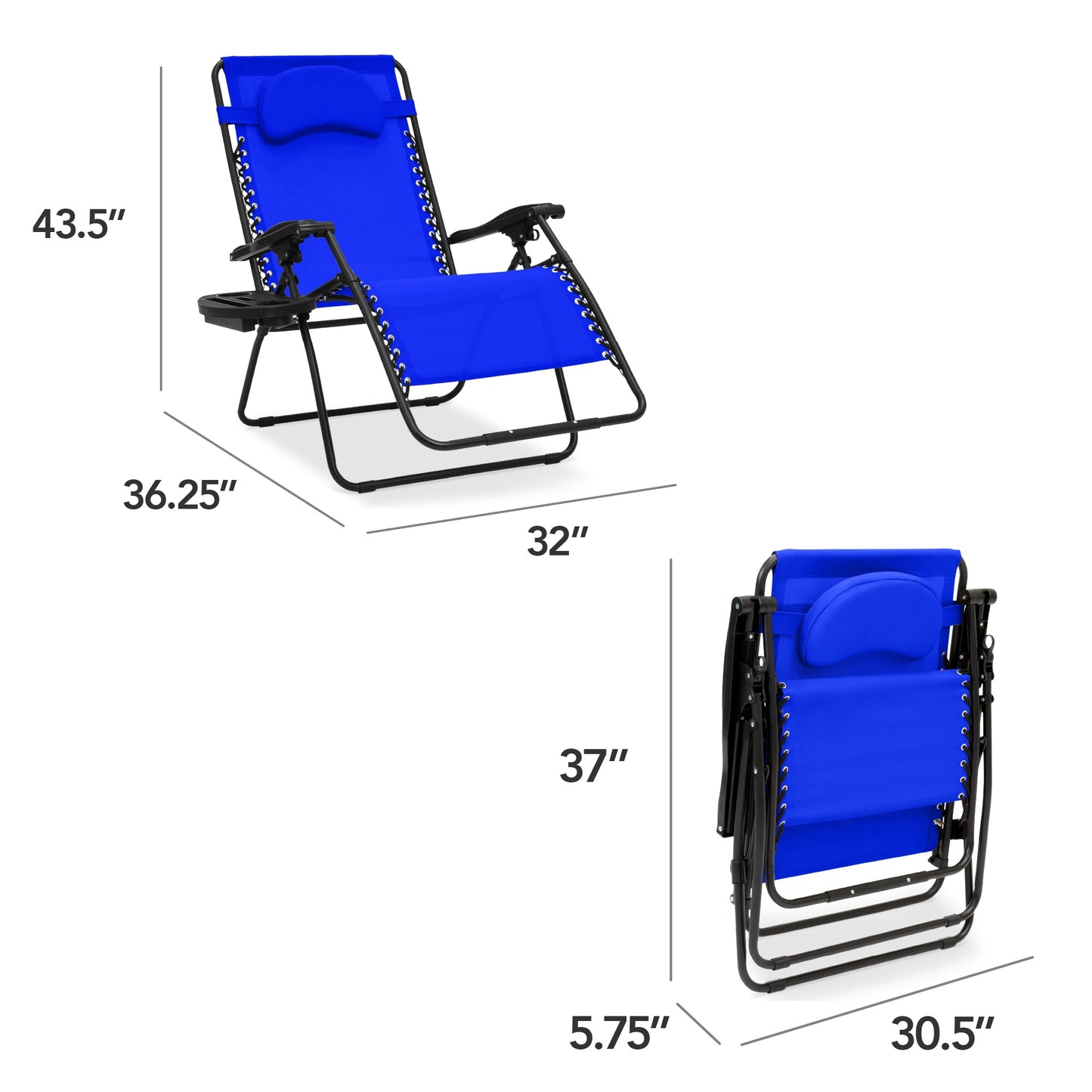 Oversized Reclining Zero Gravity Chair Lounger w/ Cup Holder, Pillow