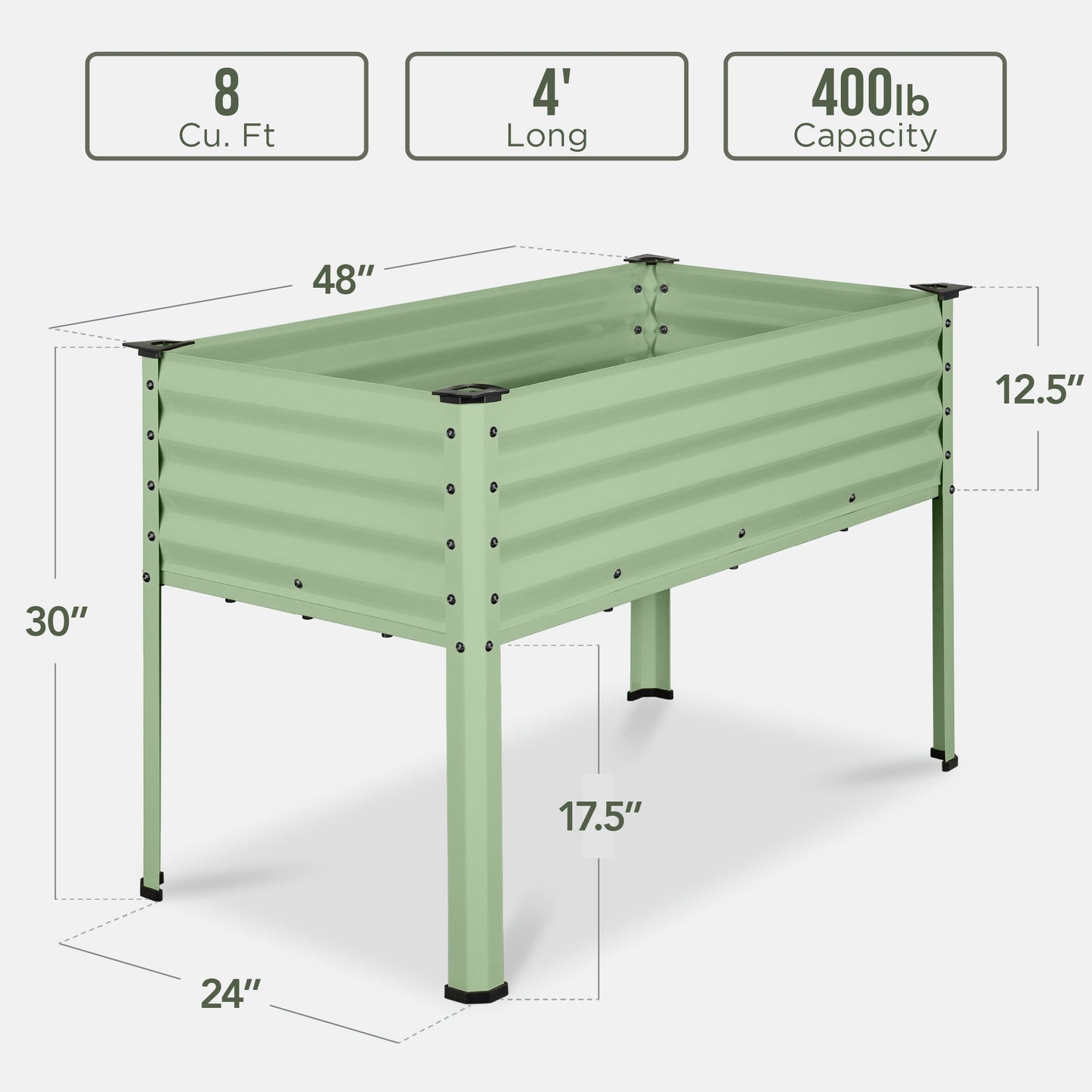 Elevated Galvanized Metal Garden Bed w/ Corner Protectors - 48x24x30in