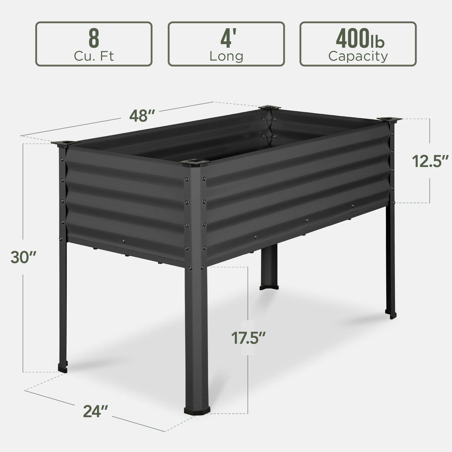 Elevated Galvanized Metal Garden Bed w/ Corner Protectors - 48x24x30in