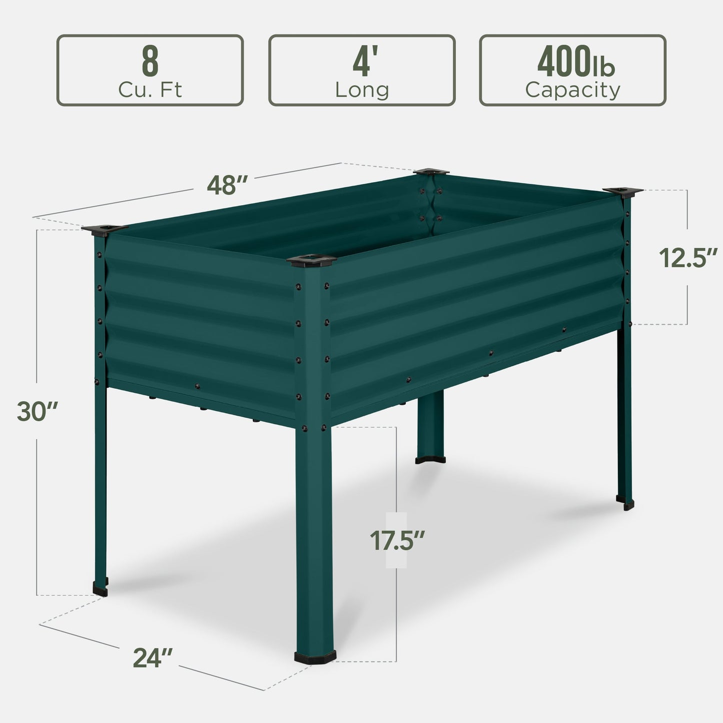 Elevated Galvanized Metal Garden Bed w/ Corner Protectors - 48x24x30in