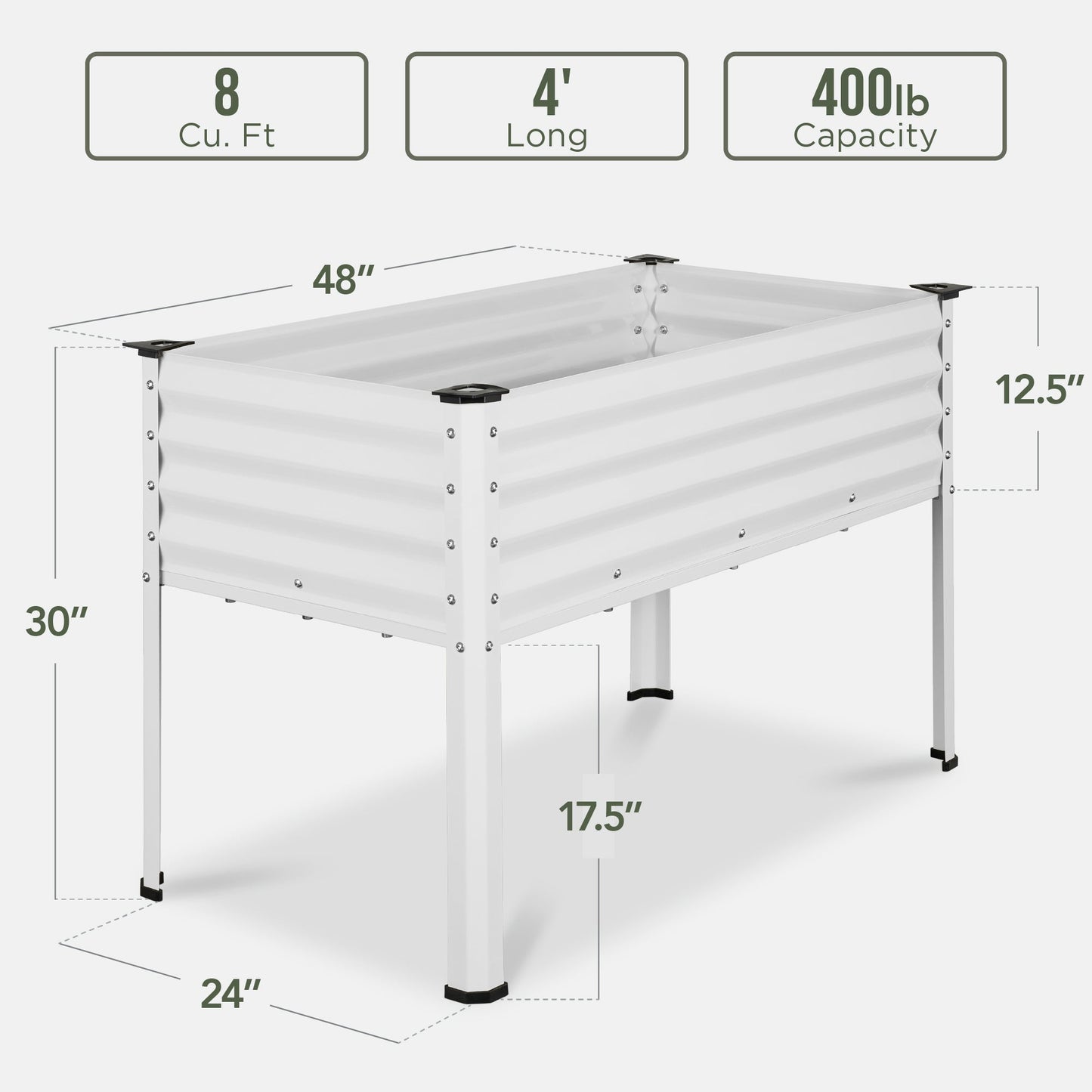 Elevated Galvanized Metal Garden Bed w/ Corner Protectors - 48x24x30in