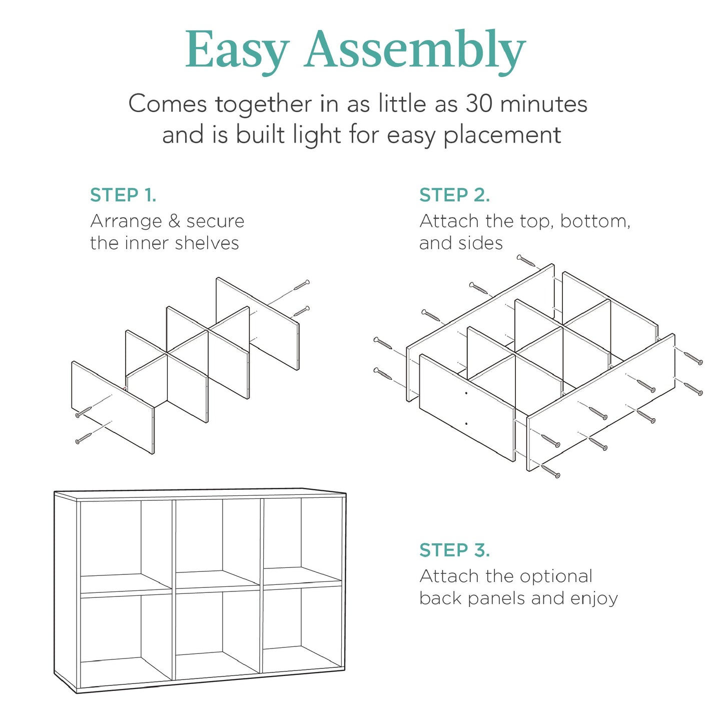 6-Cube Bookshelf, 13.5in Storage Display w/ Removable Panels, Customizable