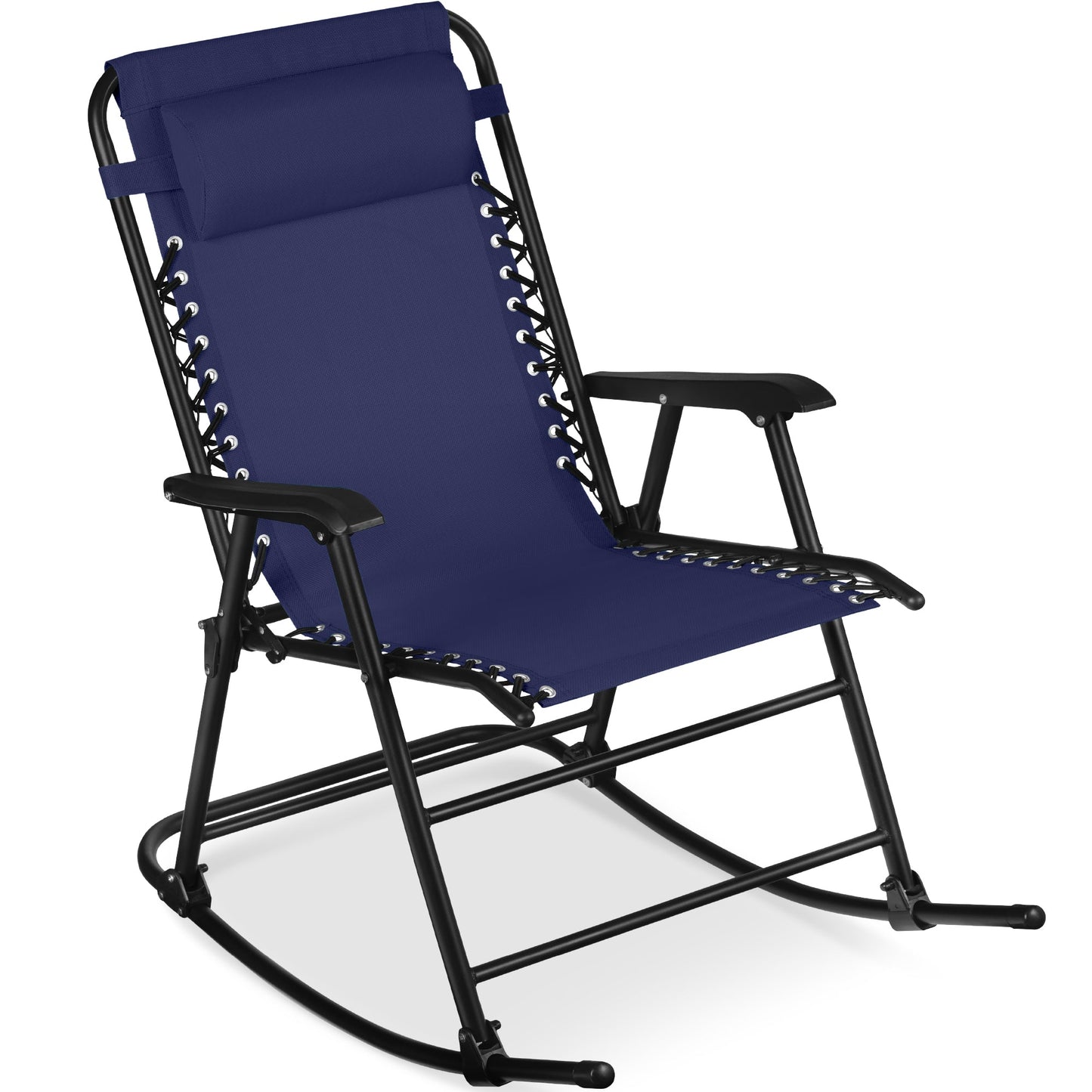 Folding Outdoor Zero Gravity Rocking Lounge Chair w/ Headrest Pillow