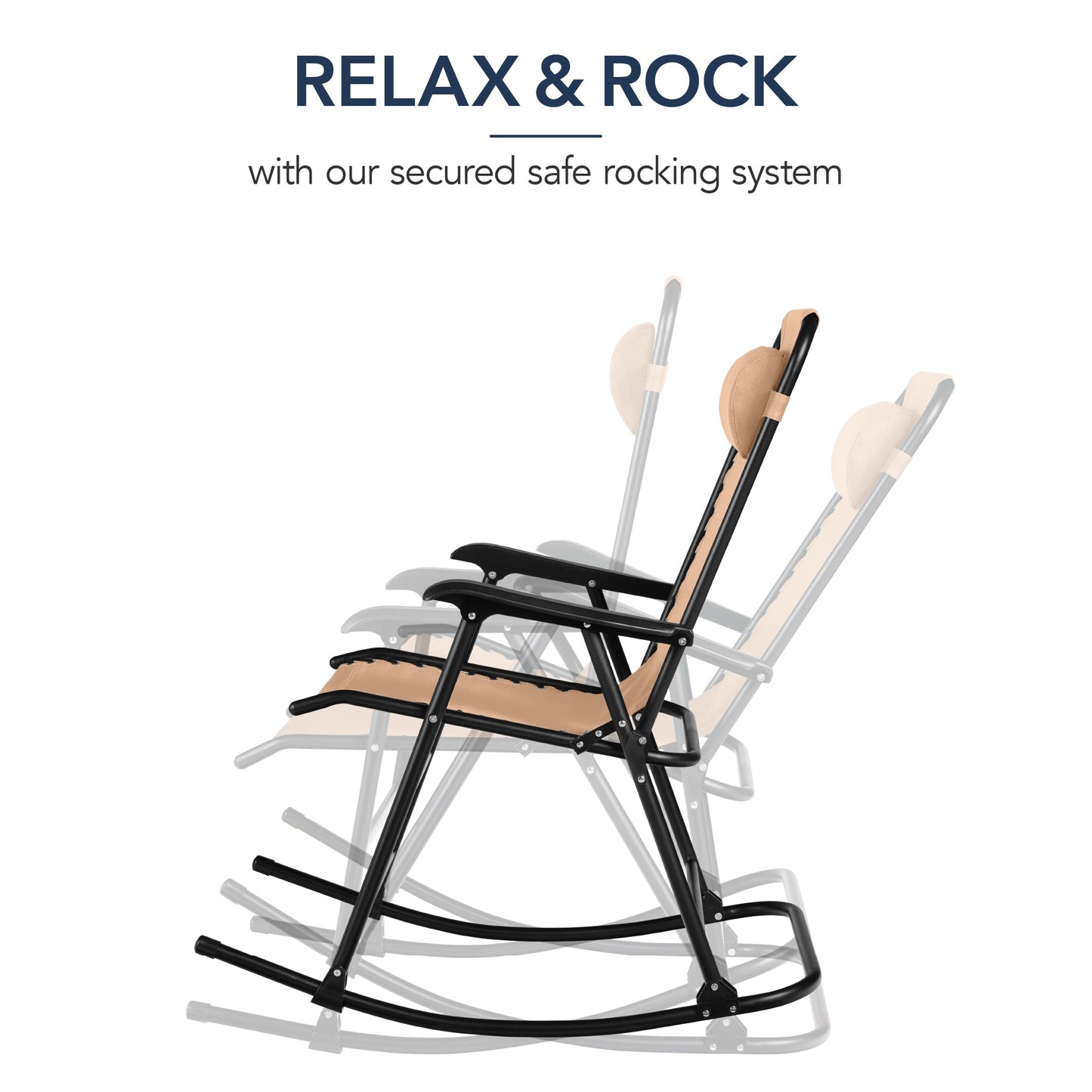 Folding Outdoor Zero Gravity Rocking Lounge Chair w/ Headrest Pillow