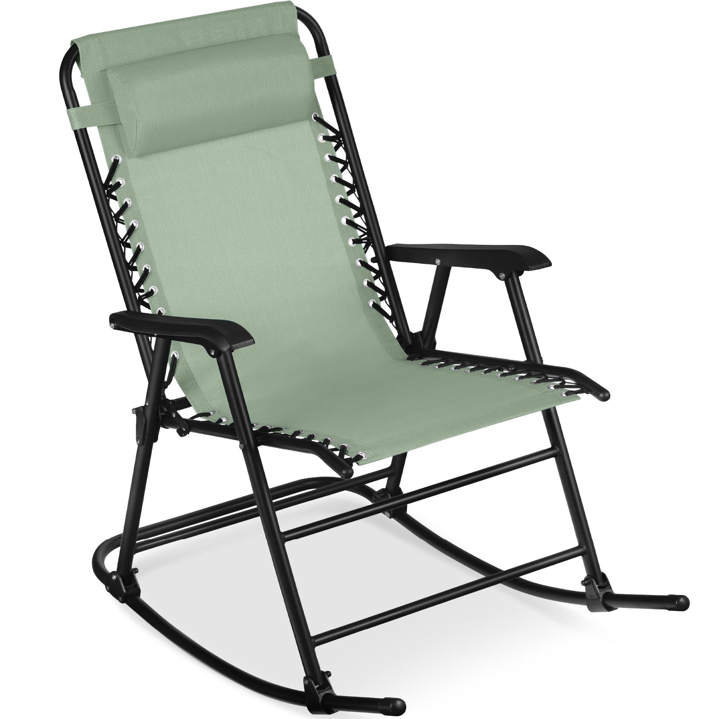 Folding Outdoor Zero Gravity Rocking Lounge Chair w/ Headrest Pillow