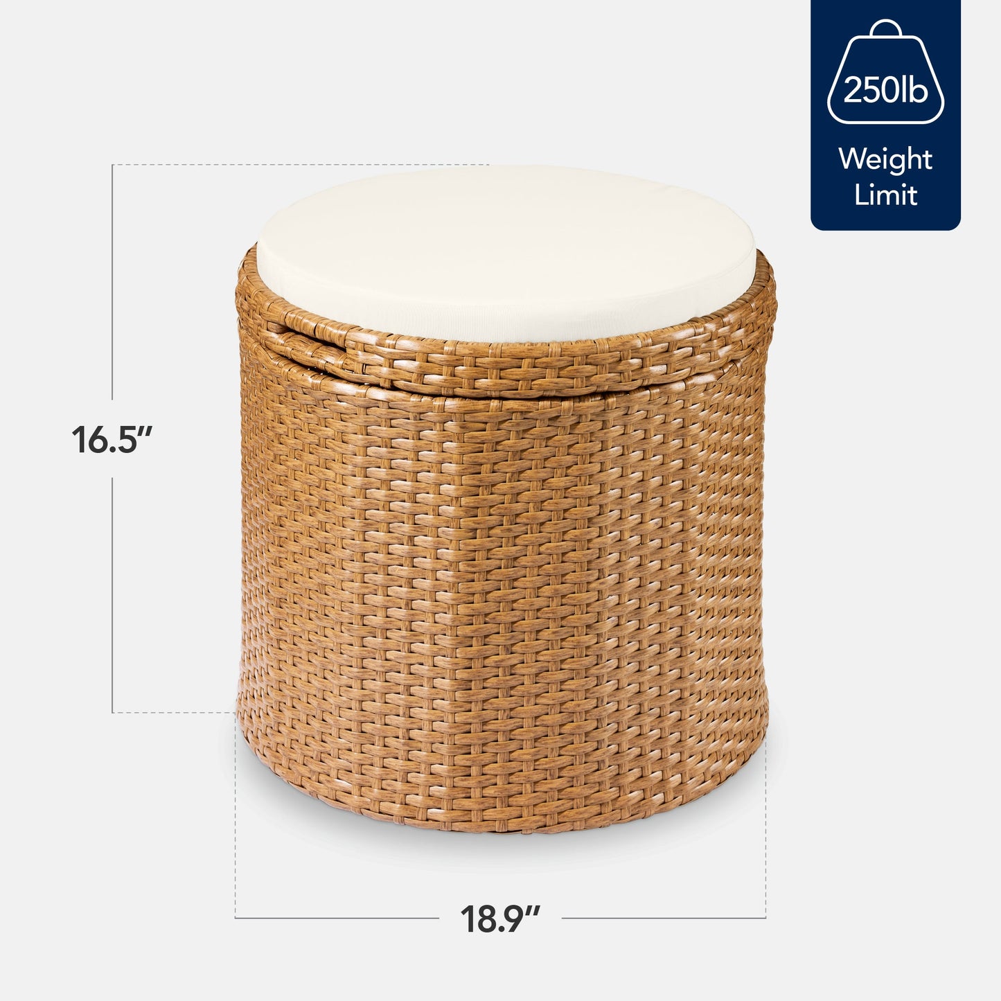 Round Wicker Ottoman, Multipurpose Furniture w/ Removable Cushion