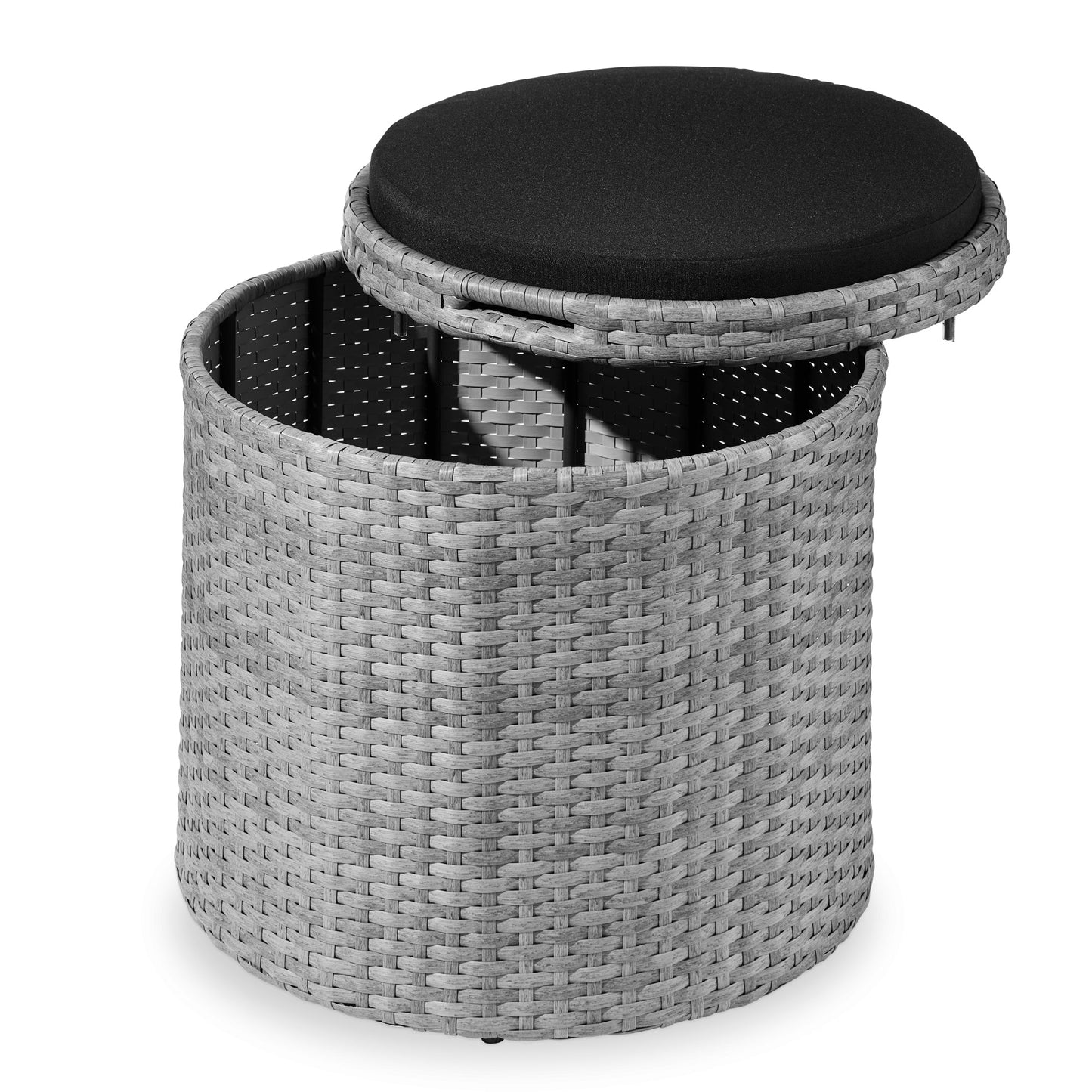 Round Wicker Ottoman, Multipurpose Furniture w/ Removable Cushion