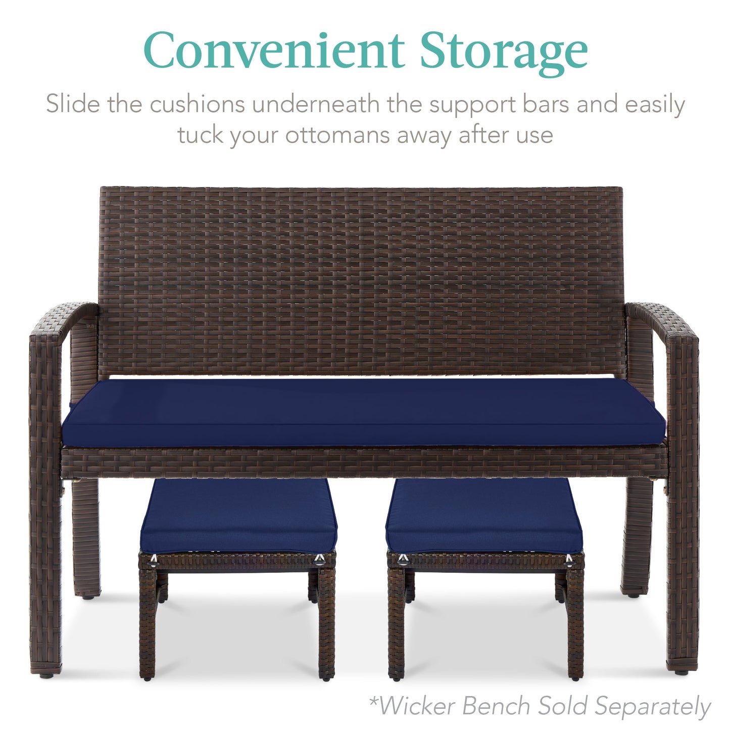 Set of 2 Multipurpose Wicker Ottomans w/ Removable Cushions, Steel Frame