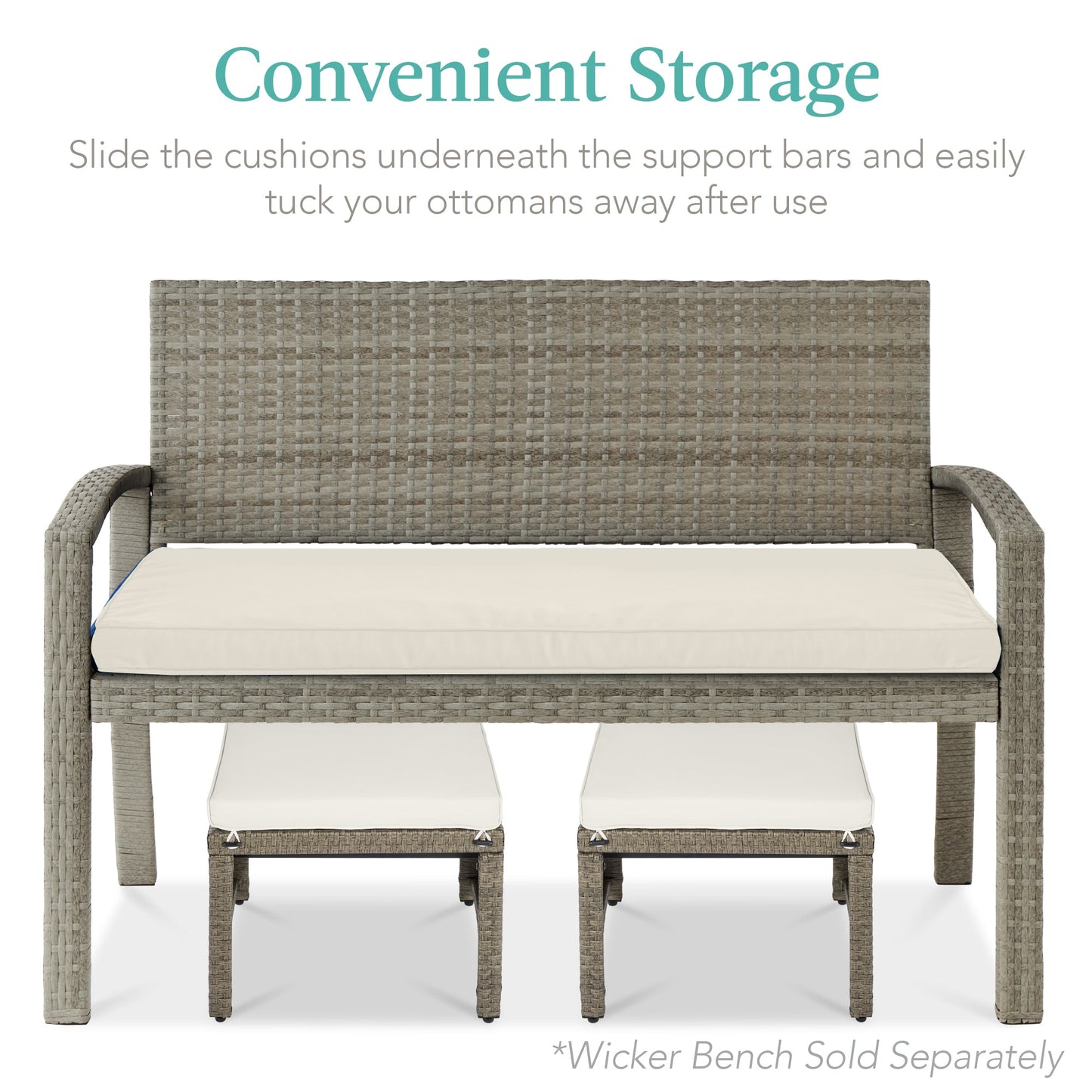 Set of 2 Multipurpose Wicker Ottomans w/ Removable Cushions, Steel Frame