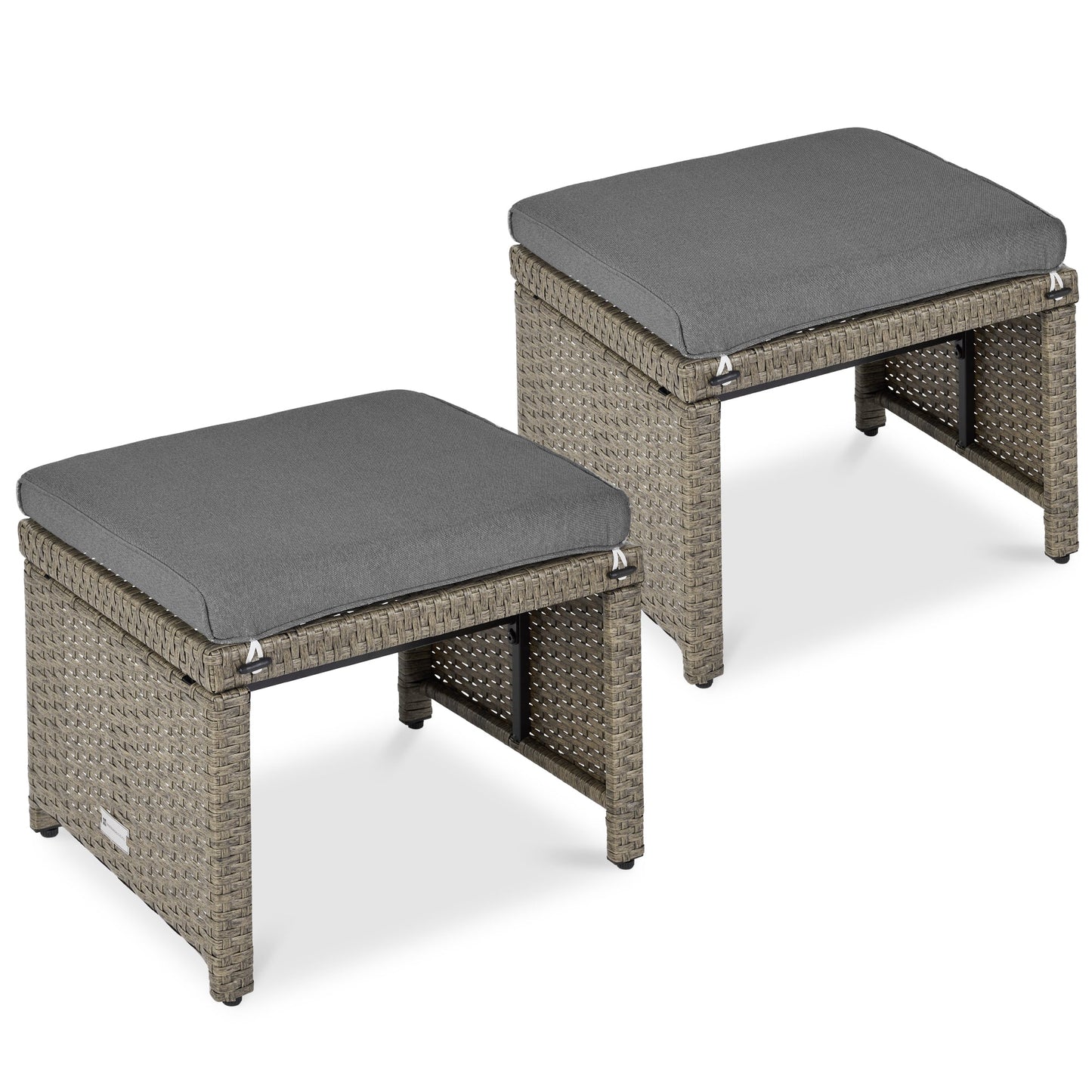 Set of 2 Multipurpose Wicker Ottomans w/ Removable Cushions, Steel Frame