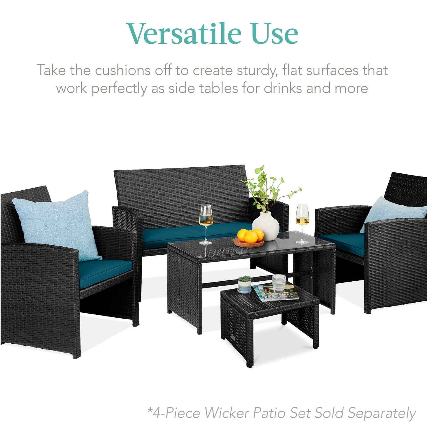 Set of 2 Multipurpose Wicker Ottomans w/ Removable Cushions, Steel Frame