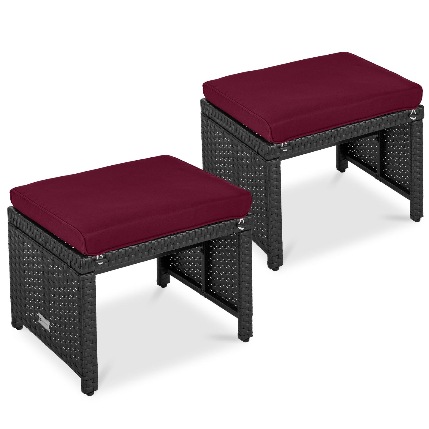 Set of 2 Multipurpose Wicker Ottomans w/ Removable Cushions, Steel Frame