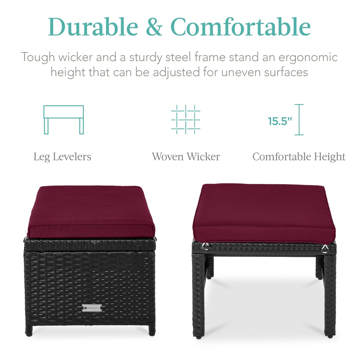 Set of 2 Multipurpose Wicker Ottomans w/ Removable Cushions, Steel Frame