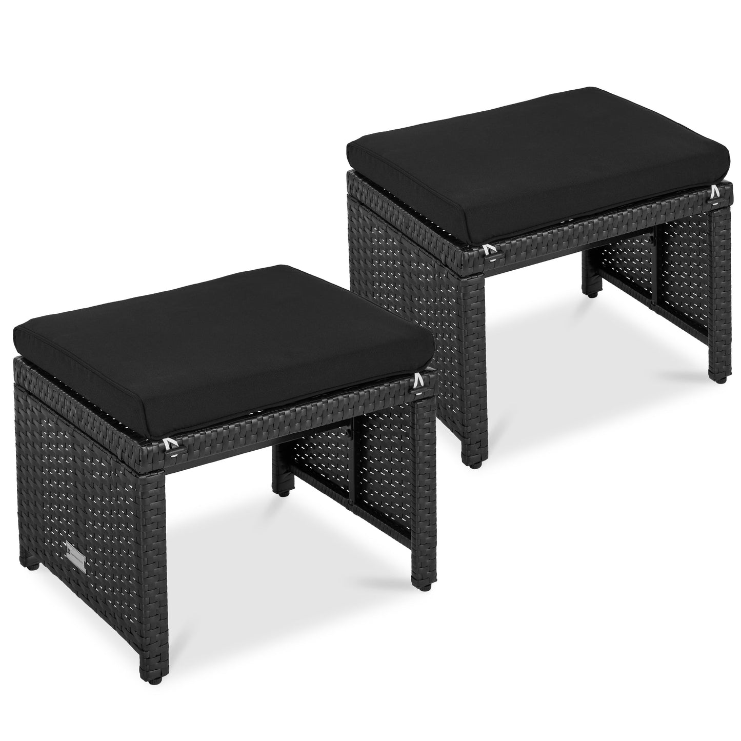 Set of 2 Multipurpose Wicker Ottomans w/ Removable Cushions, Steel Frame