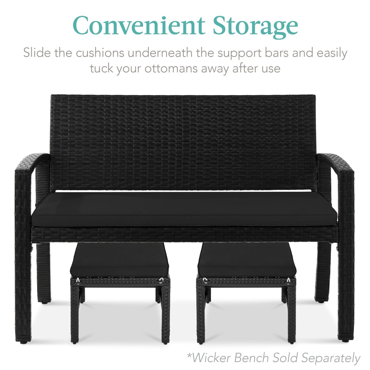 Set of 2 Multipurpose Wicker Ottomans w/ Removable Cushions, Steel Frame