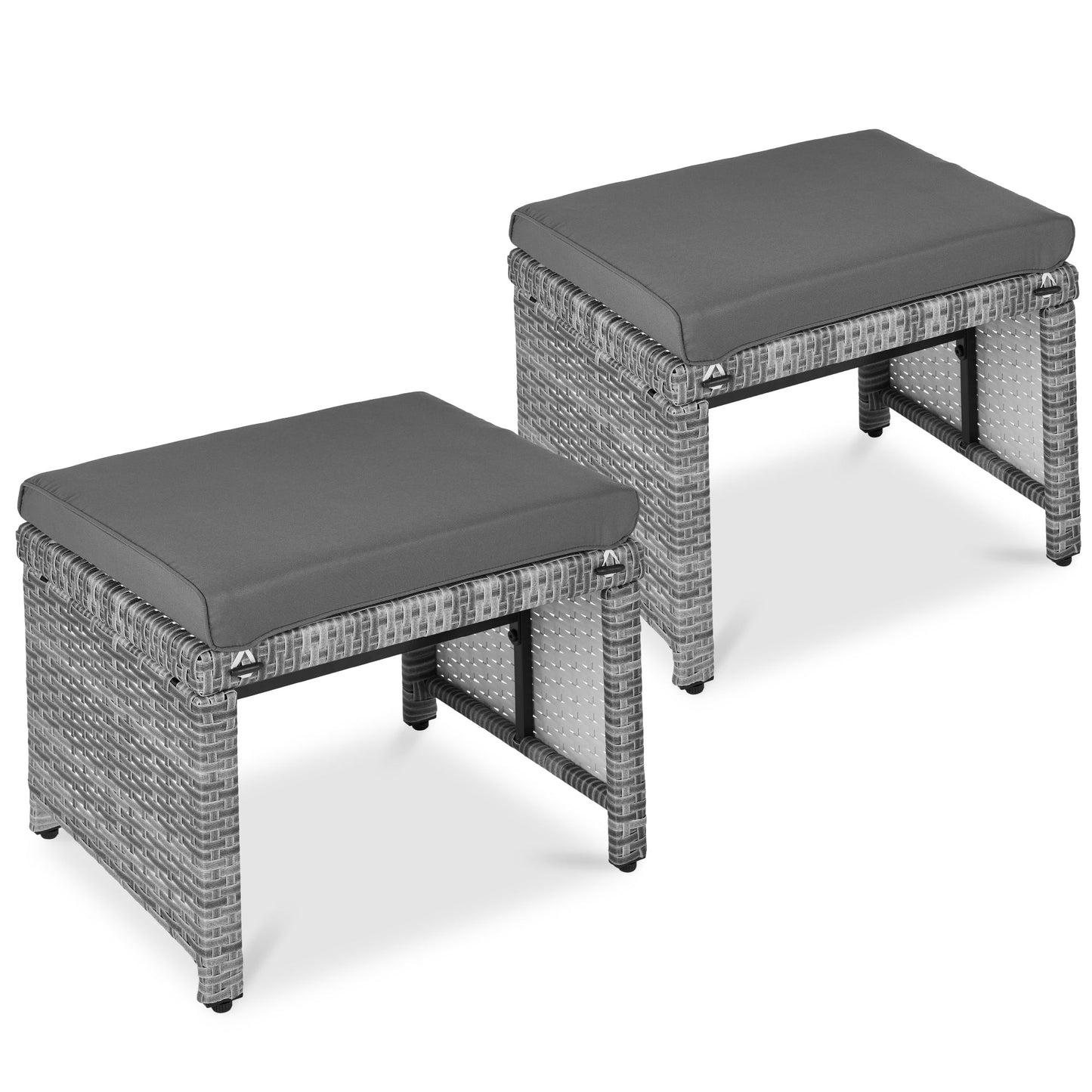 Set of 2 Multipurpose Wicker Ottomans w/ Removable Cushions, Steel Frame