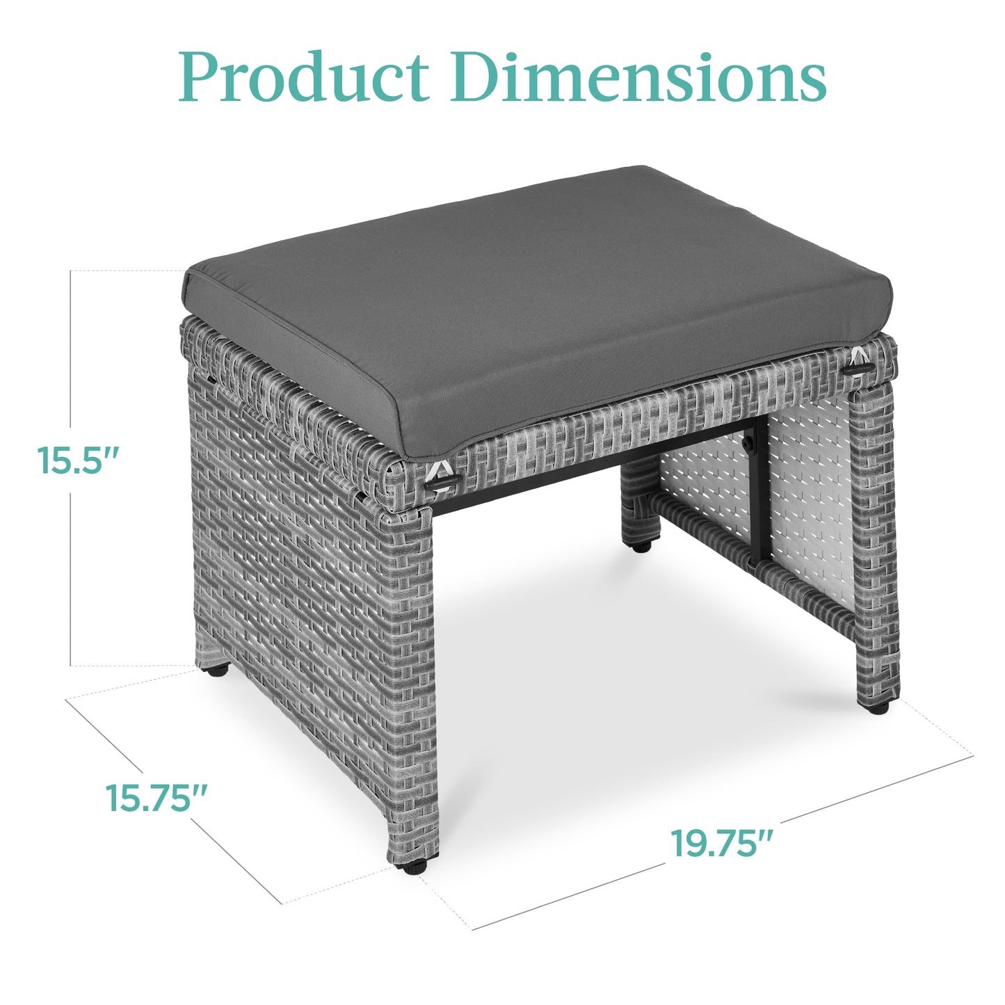 Set of 2 Multipurpose Wicker Ottomans w/ Removable Cushions, Steel Frame