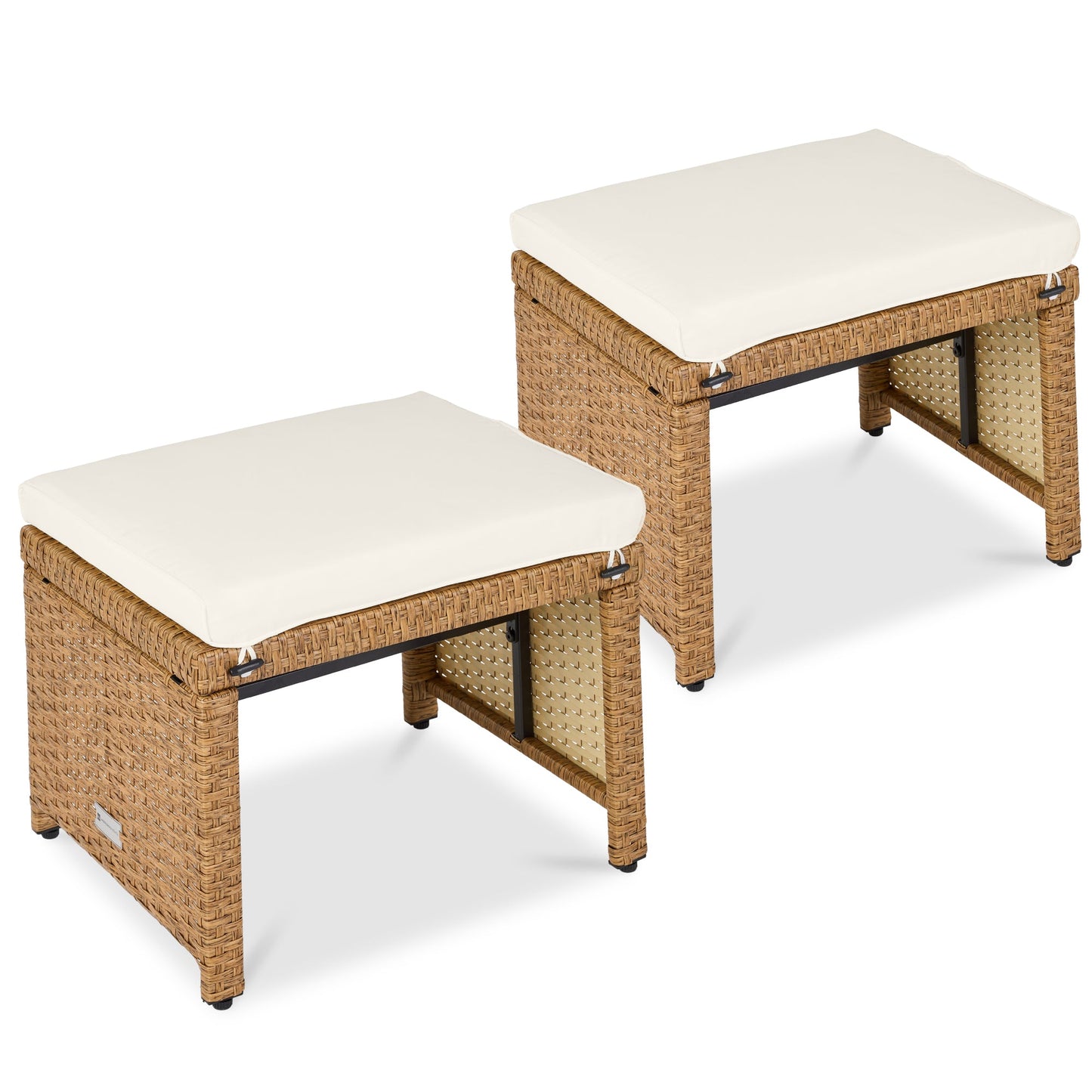 Set of 2 Multipurpose Wicker Ottomans w/ Removable Cushions, Steel Frame