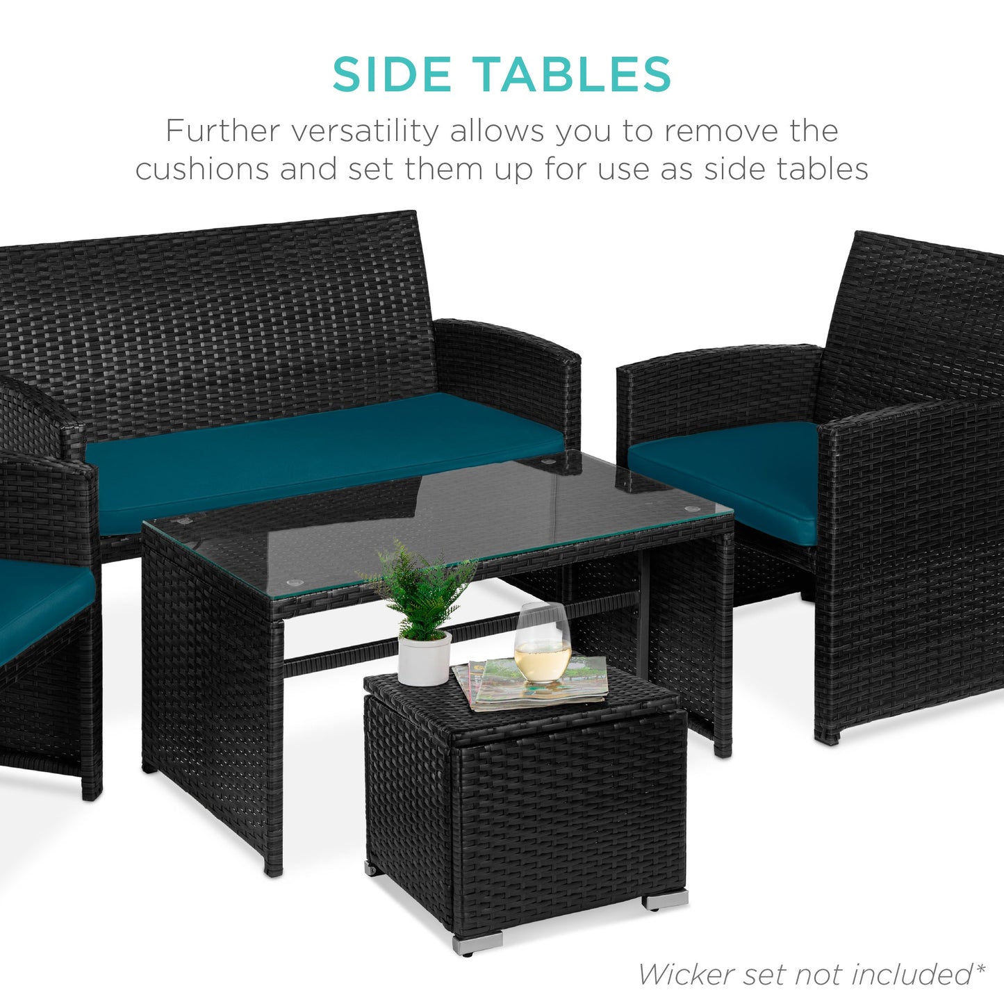 Set of 2 Wicker Ottomans, Multipurpose w/ Removable Cushions, Steel Frame