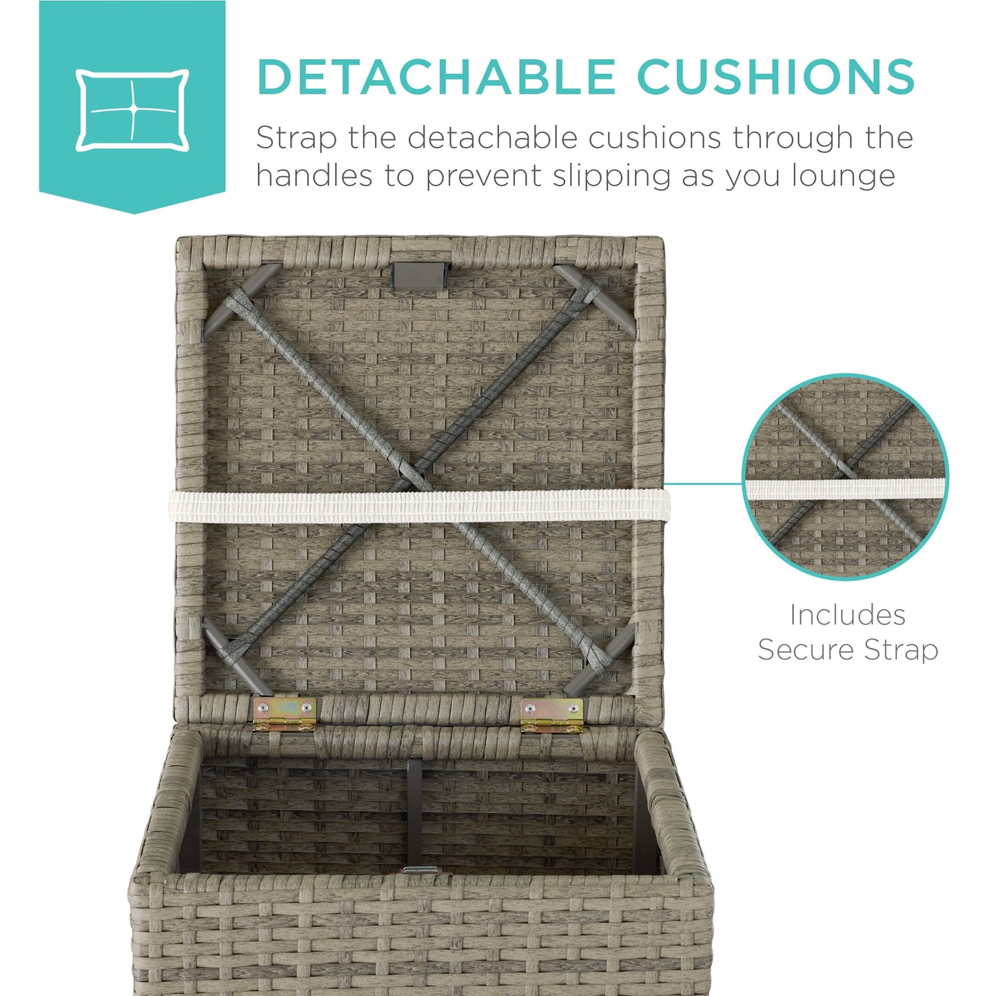 Set of 2 Wicker Ottomans, Multipurpose w/ Removable Cushions, Steel Frame