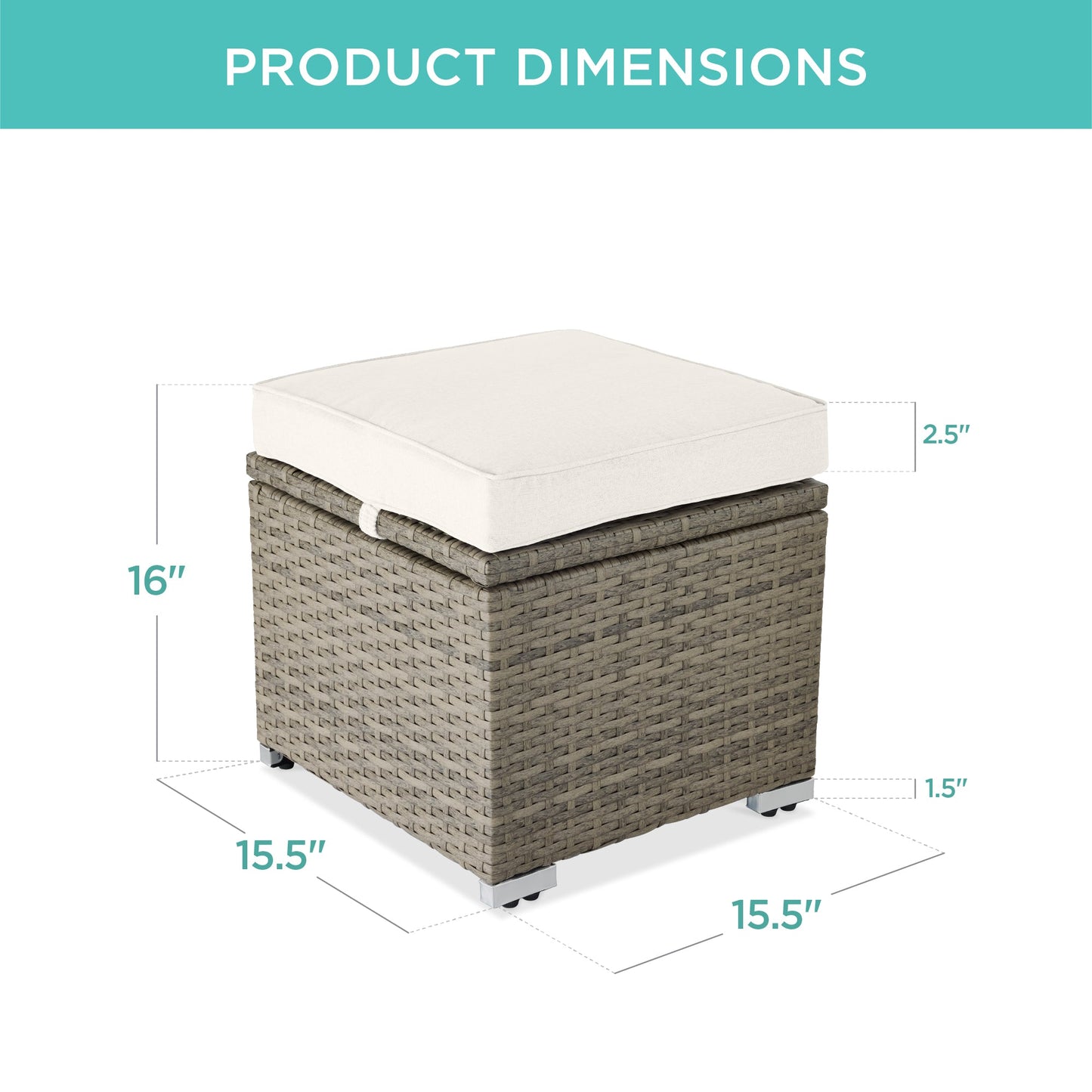 Set of 2 Wicker Ottomans, Multipurpose w/ Removable Cushions, Steel Frame