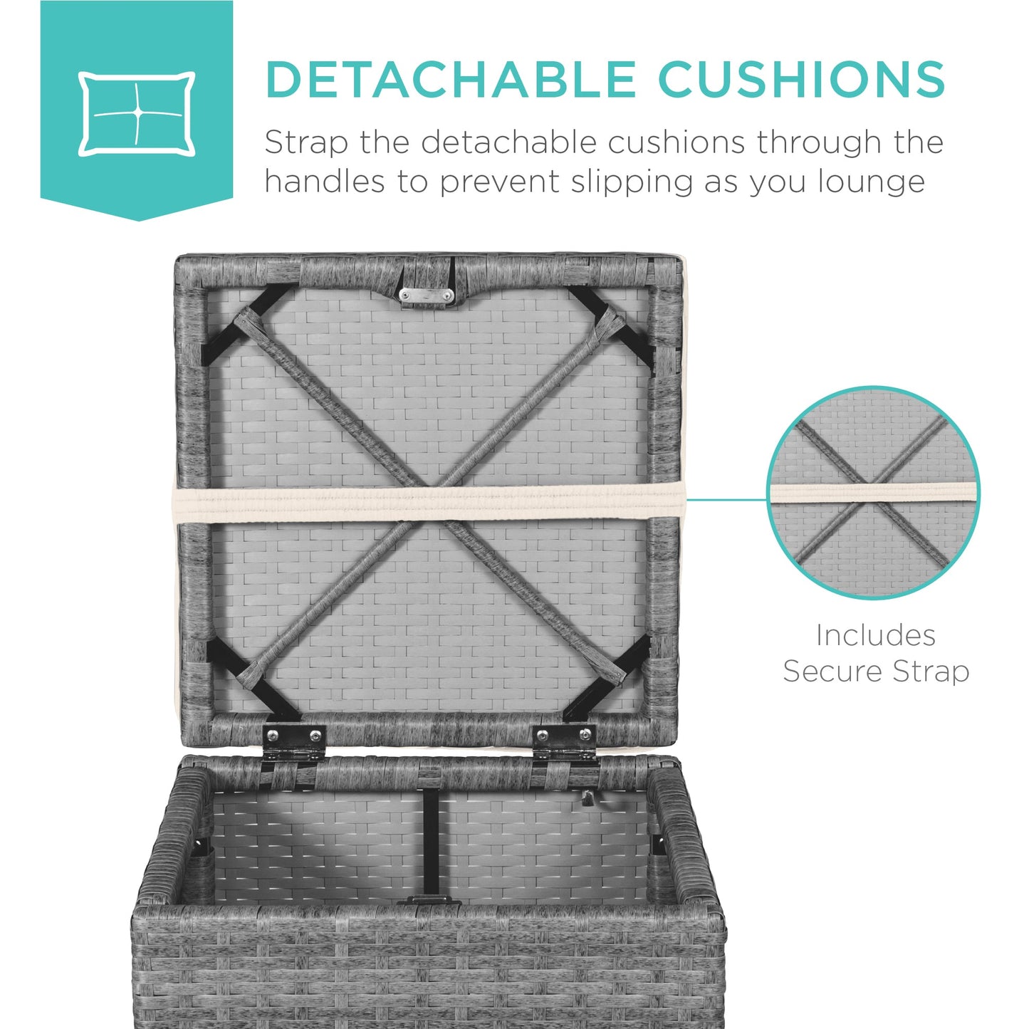 Set of 2 Wicker Ottomans, Multipurpose w/ Removable Cushions, Steel Frame