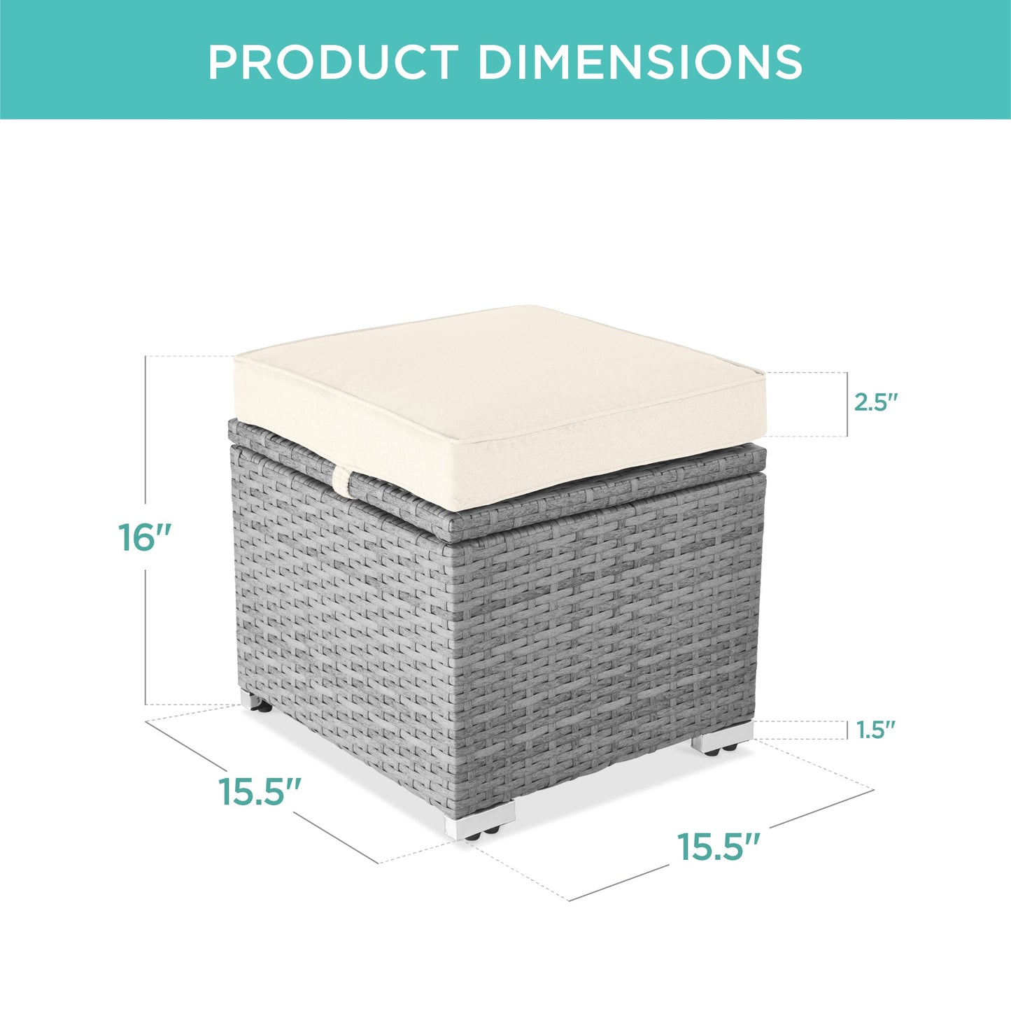 Set of 2 Wicker Ottomans, Multipurpose w/ Removable Cushions, Steel Frame