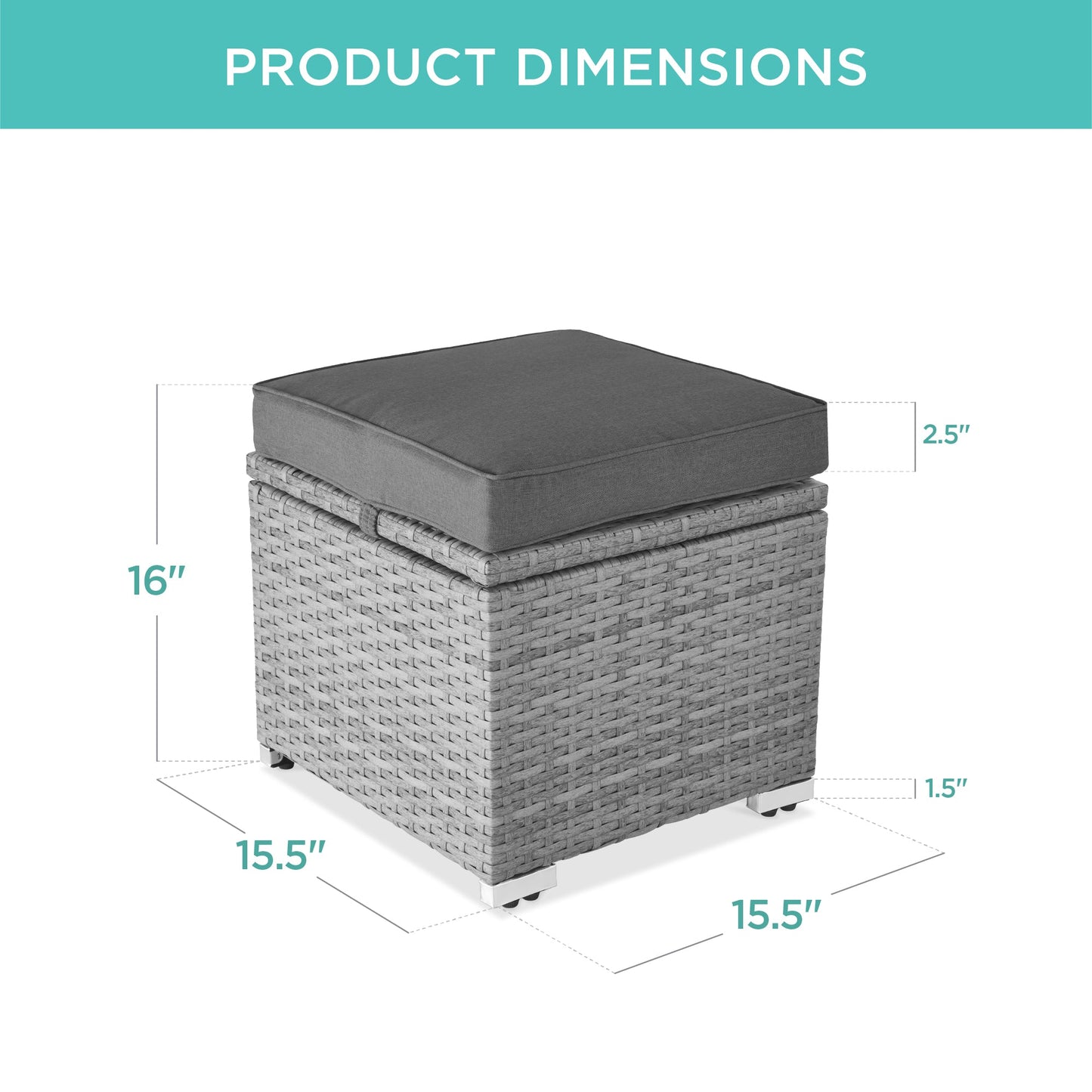 Set of 2 Wicker Ottomans, Multipurpose w/ Removable Cushions, Steel Frame