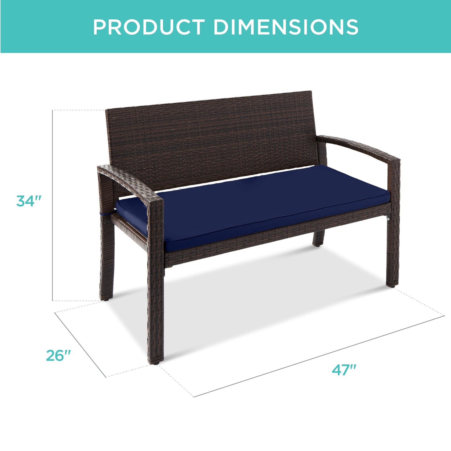 2-Person Wicker Porch Bench for Outdoor, Garden w/ 700lb Capacity - 47in
