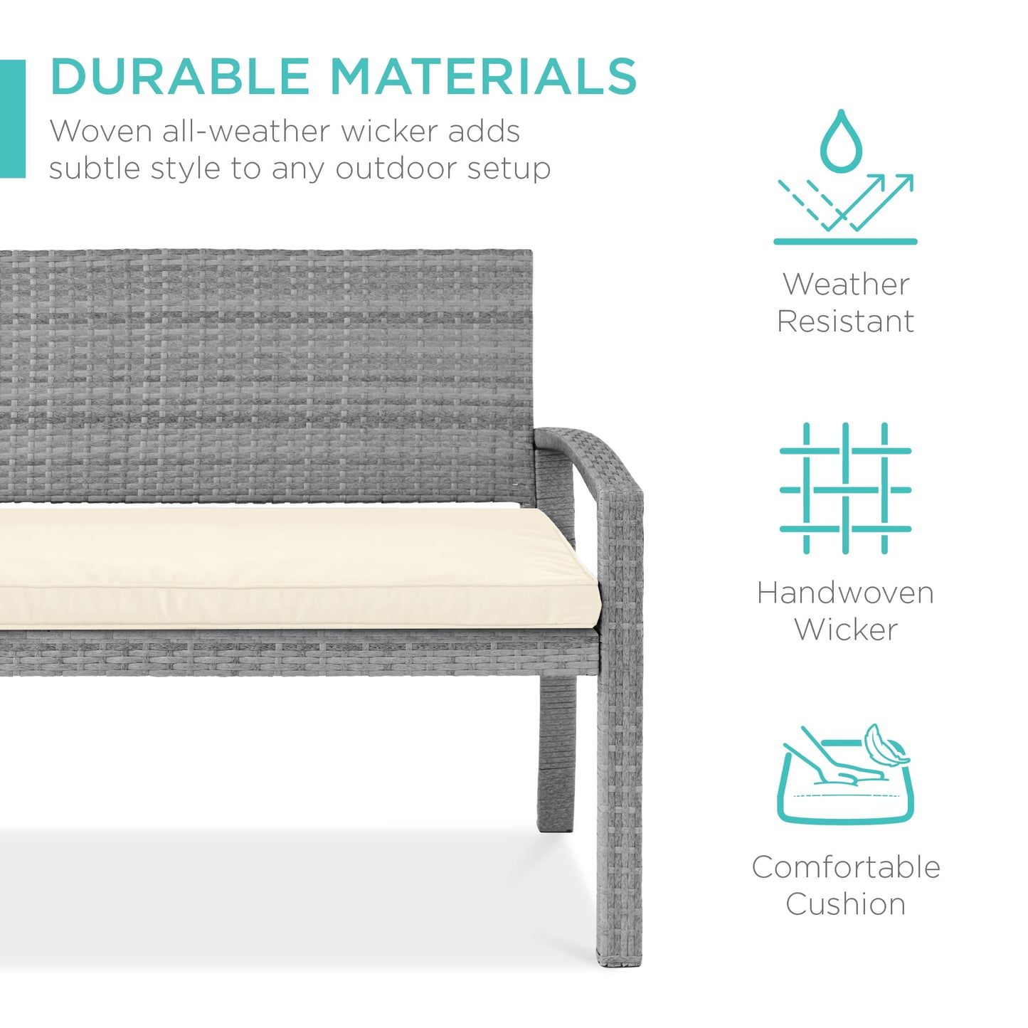 2-Person Wicker Porch Bench for Outdoor, Garden w/ 700lb Capacity - 47in