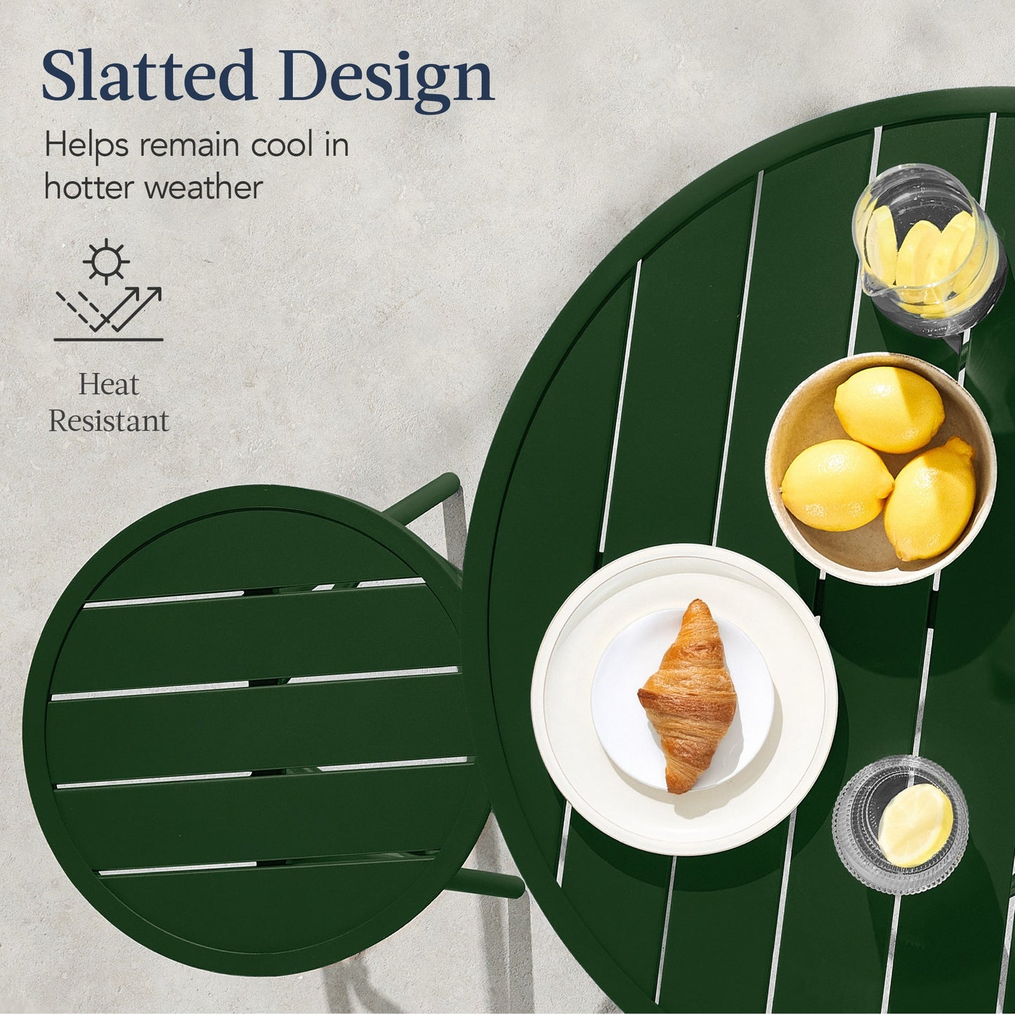 3-Piece Patio Bar Height Bistro Set w/ Backless Stools, Slatted Design