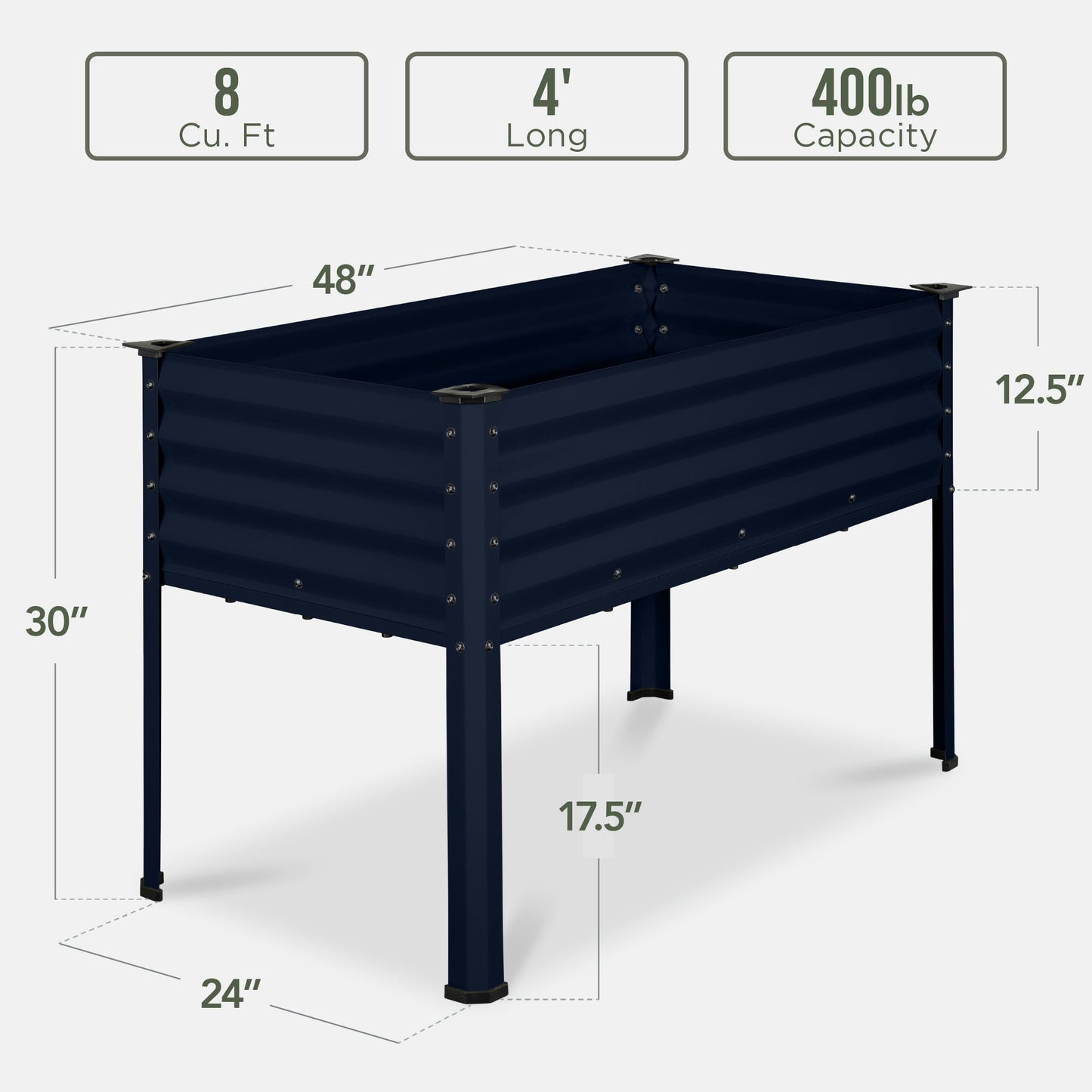 Elevated Galvanized Metal Garden Bed w/ Corner Protectors - 48x24x30in