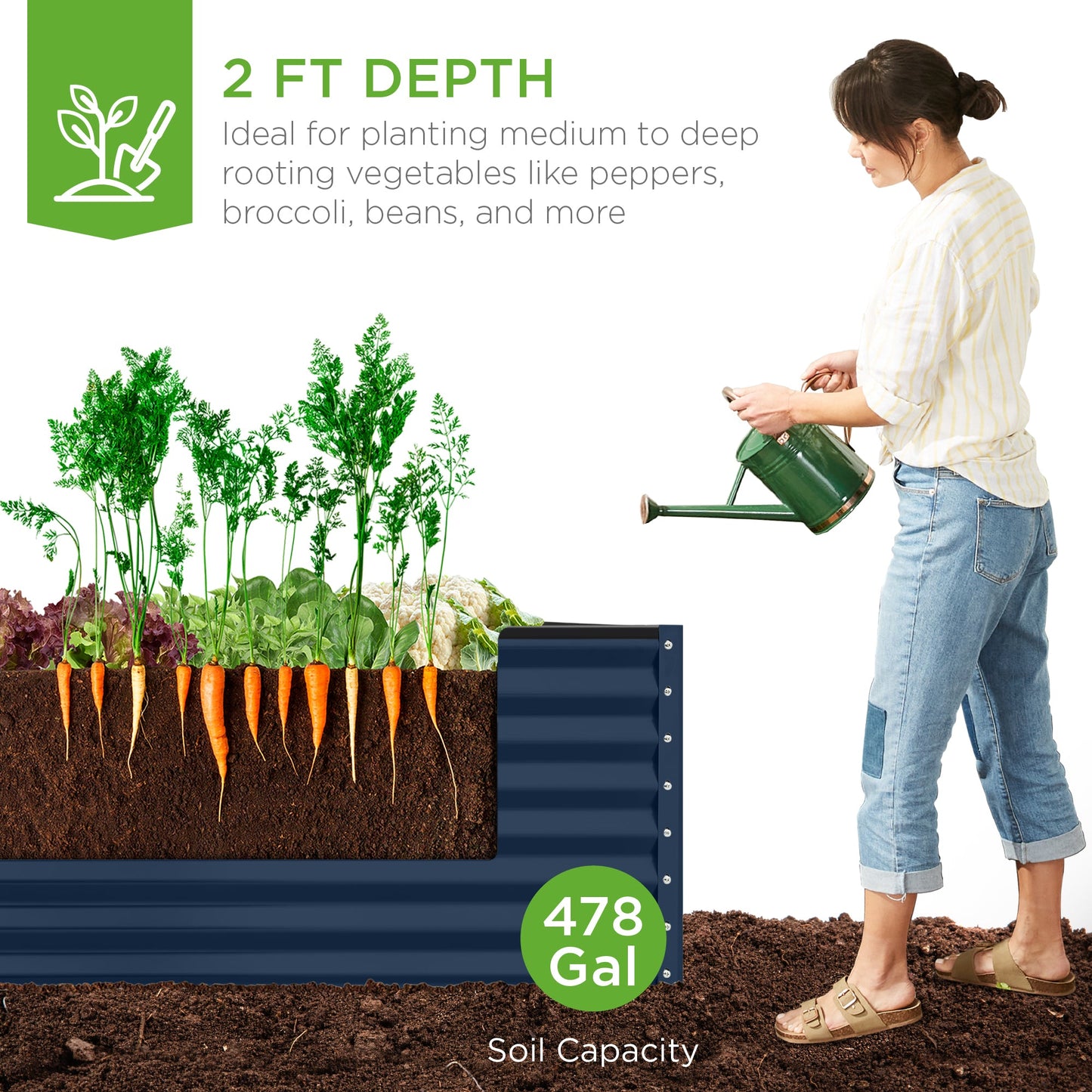 Outdoor Metal Raised Garden Bed for Vegetables, Flowers, Herbs - 8x4x2ft