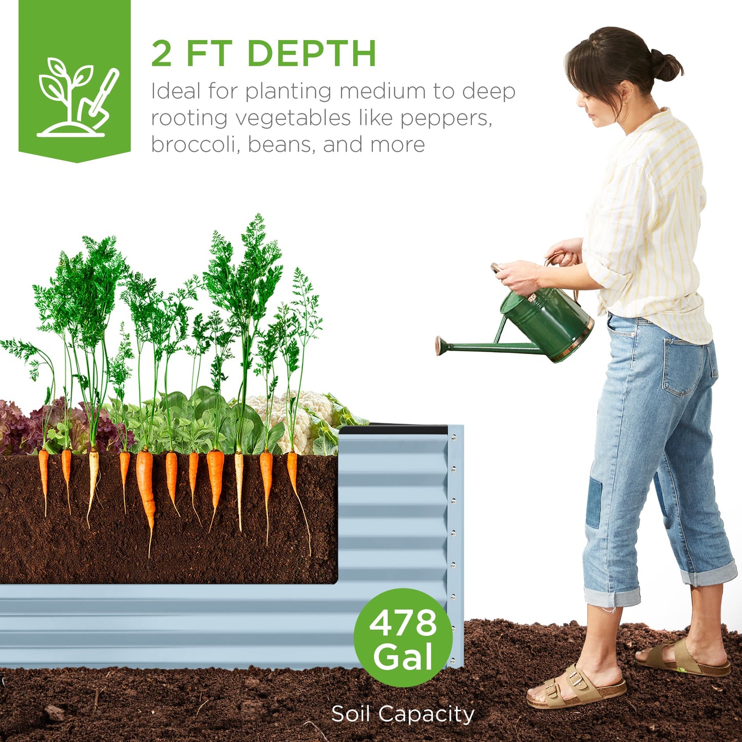 Outdoor Metal Raised Garden Bed for Vegetables, Flowers, Herbs - 8x4x2ft