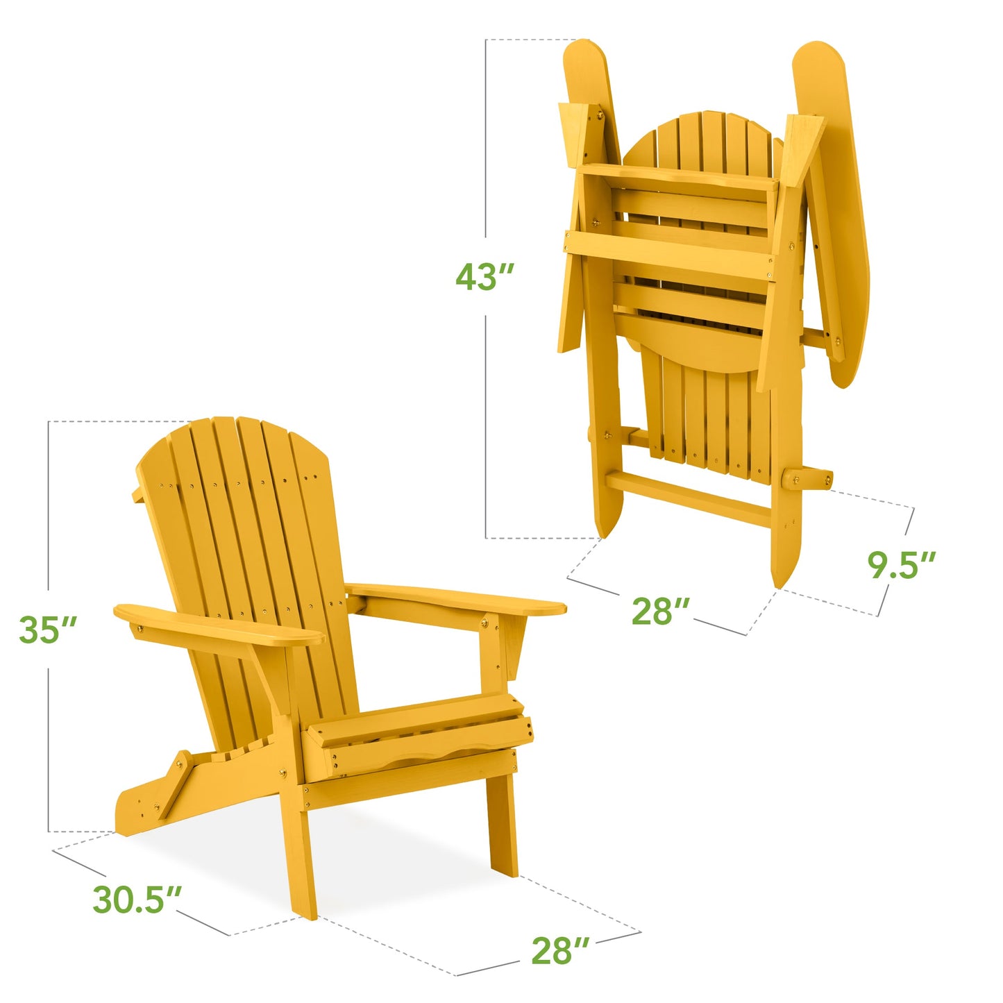 Folding Wooden Adirondack Chair, Accent Furniture w/ Natural Woodgrain