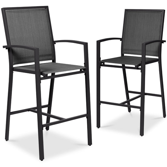 Set of 2 Outdoor Barstools, Patio Chairs w/ Footrests, All-Weather Mesh