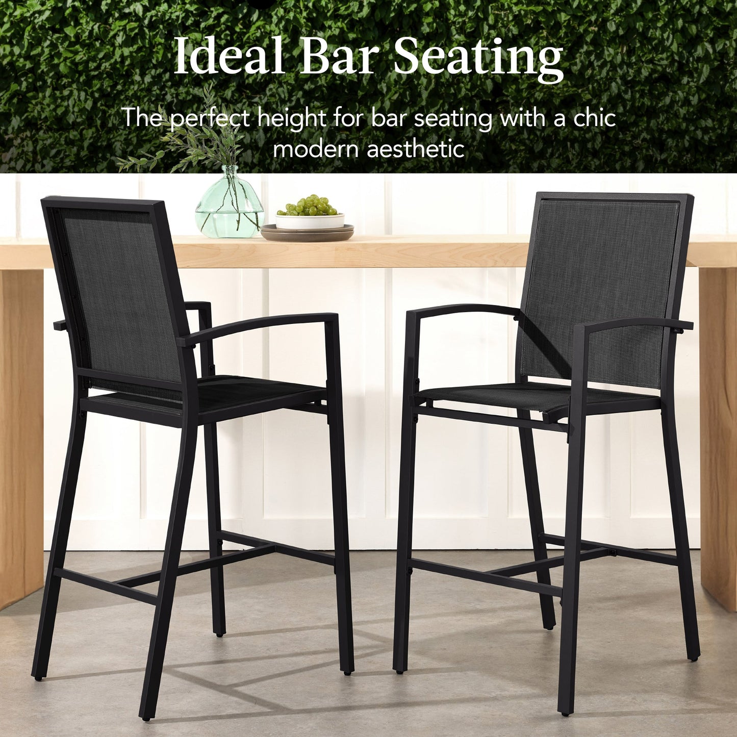 Set of 2 Outdoor Barstools, Patio Chairs w/ Footrests, All-Weather Mesh