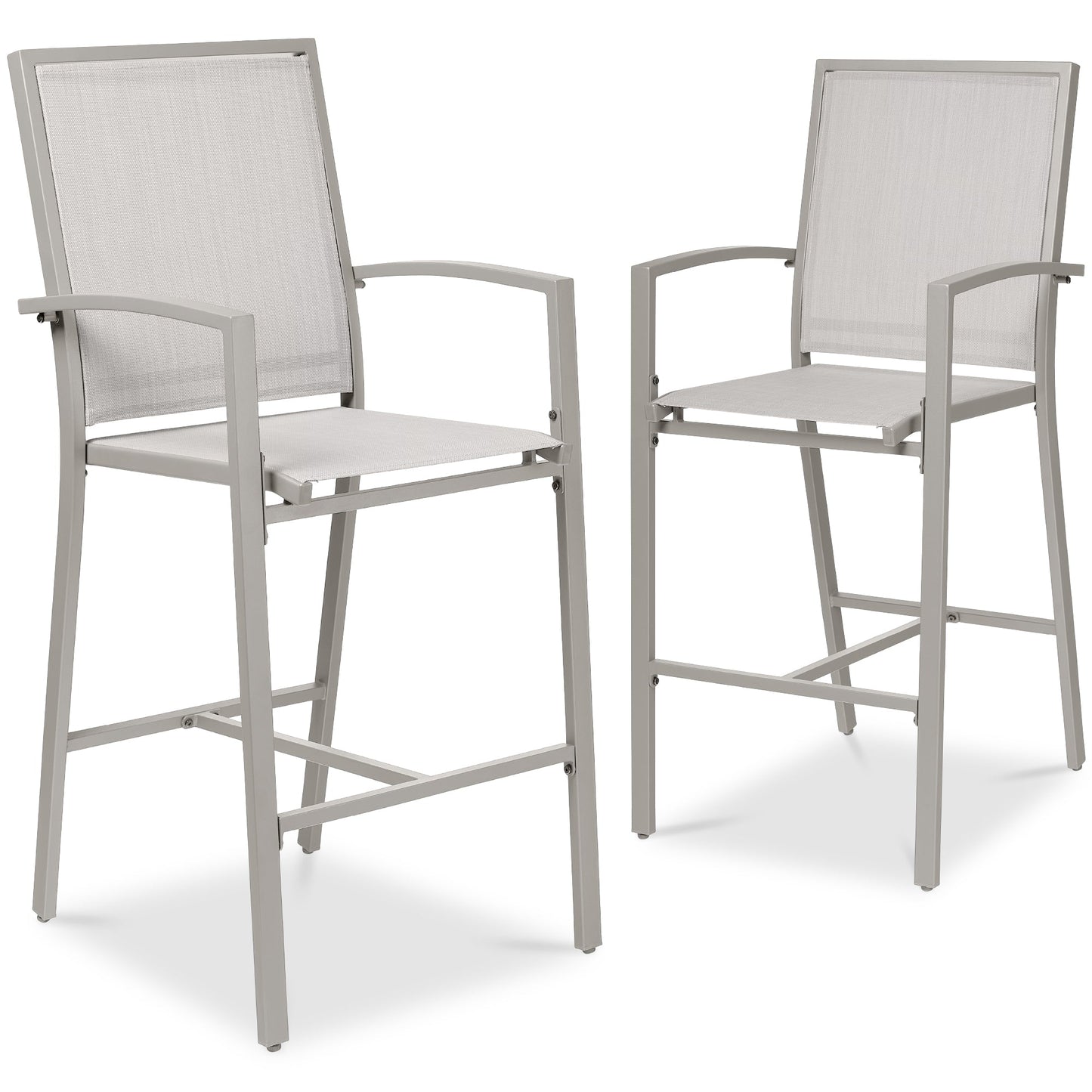 Set of 2 Outdoor Barstools, Patio Chairs w/ Footrests, All-Weather Mesh