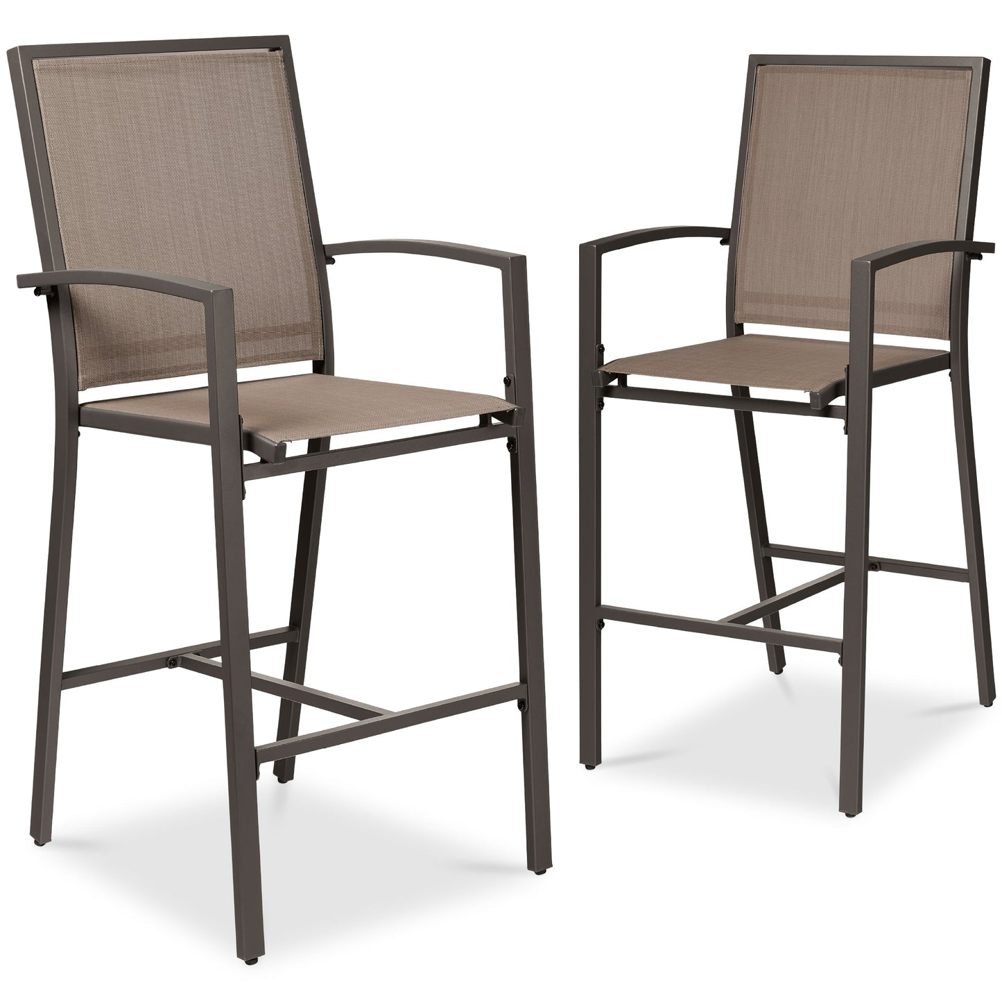 Set of 2 Outdoor Barstools, Patio Chairs w/ Footrests, All-Weather Mesh