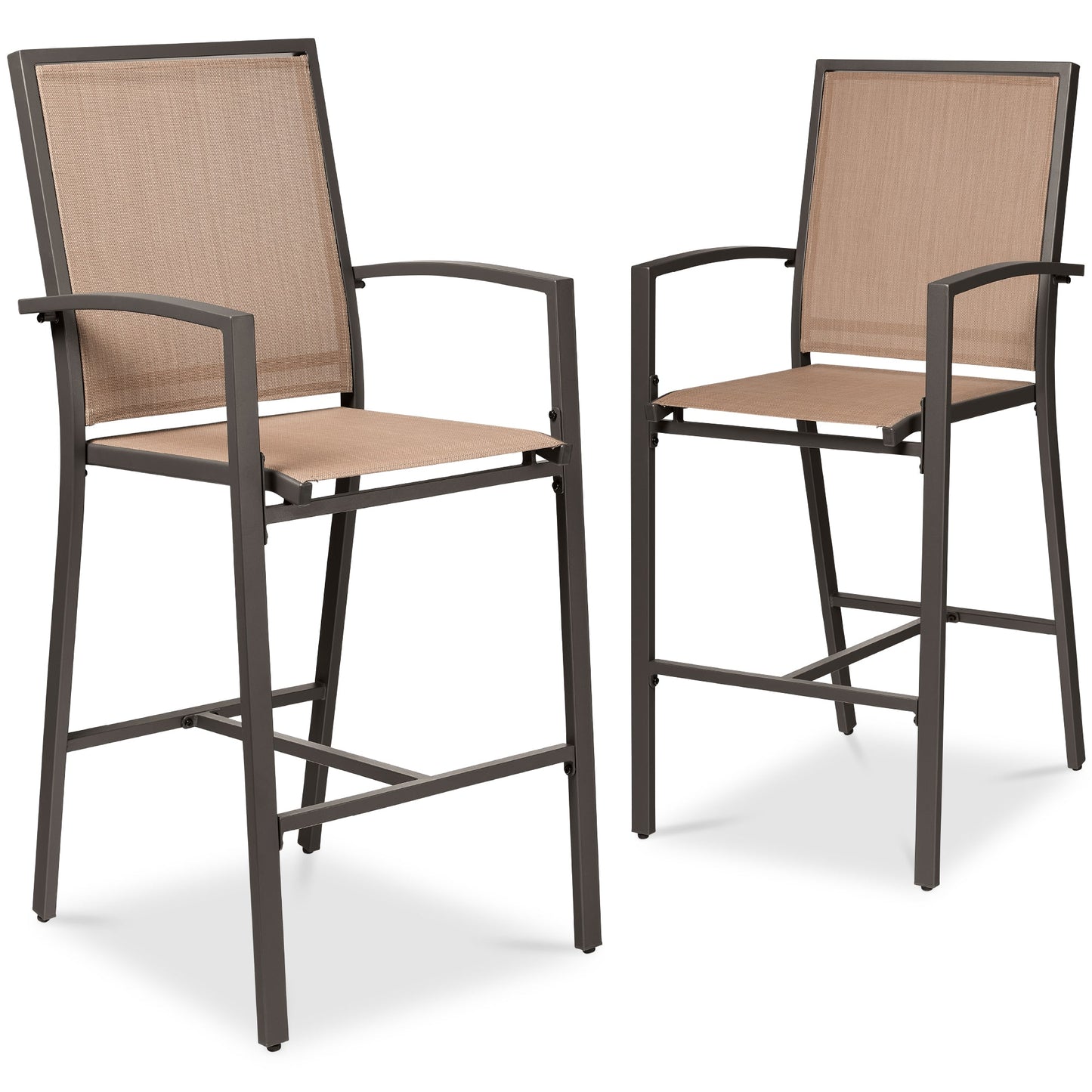 Set of 2 Outdoor Barstools, Patio Chairs w/ Footrests, All-Weather Mesh
