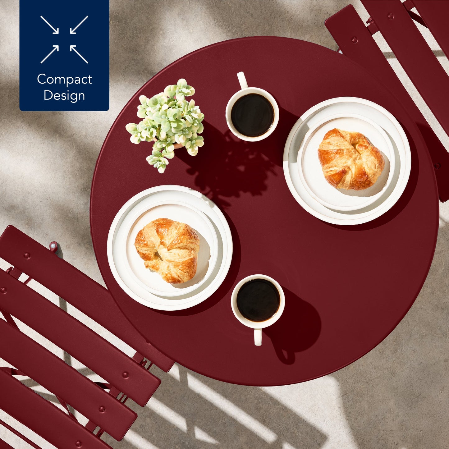 3-Piece Small Folding Patio Bistro Set w/ 2 Chairs