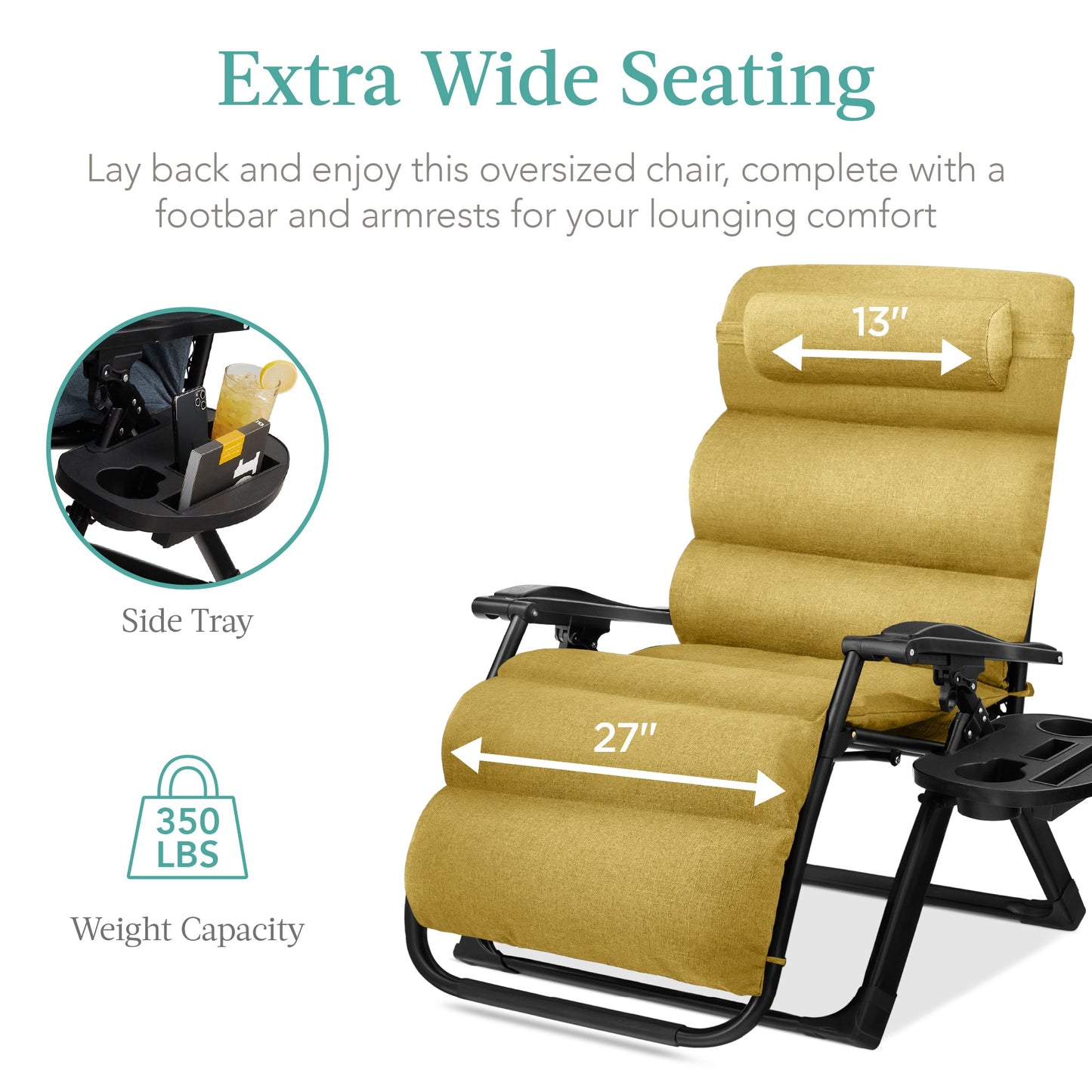 Oversized Zero Gravity Chair, Folding Outdoor Recliner w/ Removable Cushion