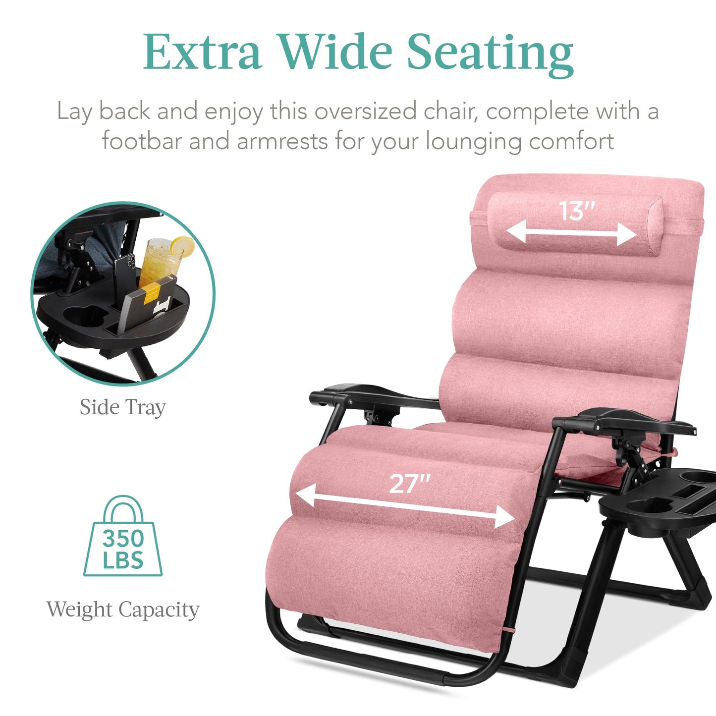 Oversized Zero Gravity Chair, Folding Outdoor Recliner w/ Removable Cushion