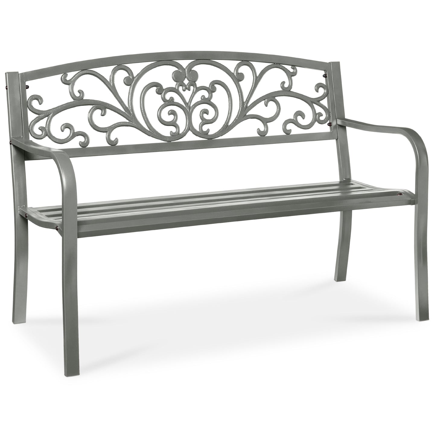 Steel Bench for Outdoor, Patio, Garden w/ Floral Design - 50in