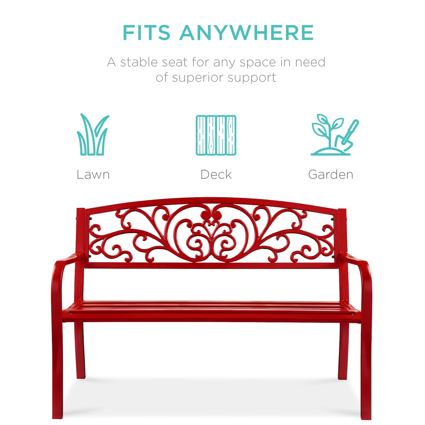 Steel Bench for Outdoor, Patio, Garden w/ Floral Design - 50in