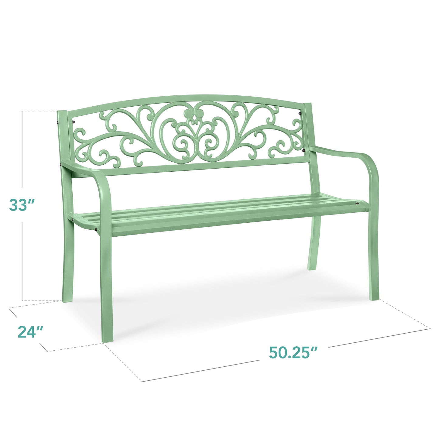 Steel Bench for Outdoor, Patio, Garden w/ Floral Design - 50in